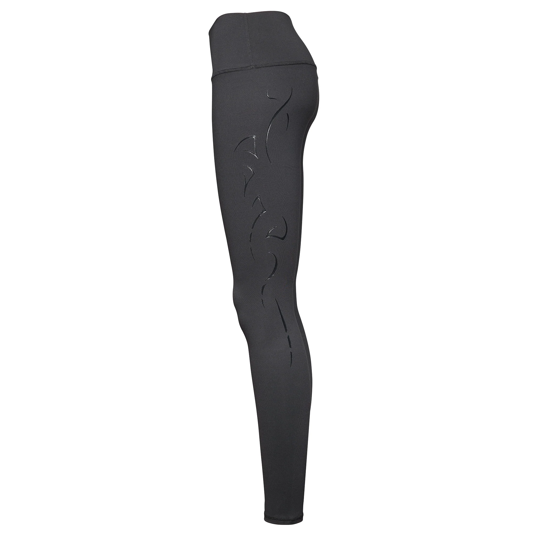 Black High-Waisted Leggings with Metallic Black Graphic - Image 5