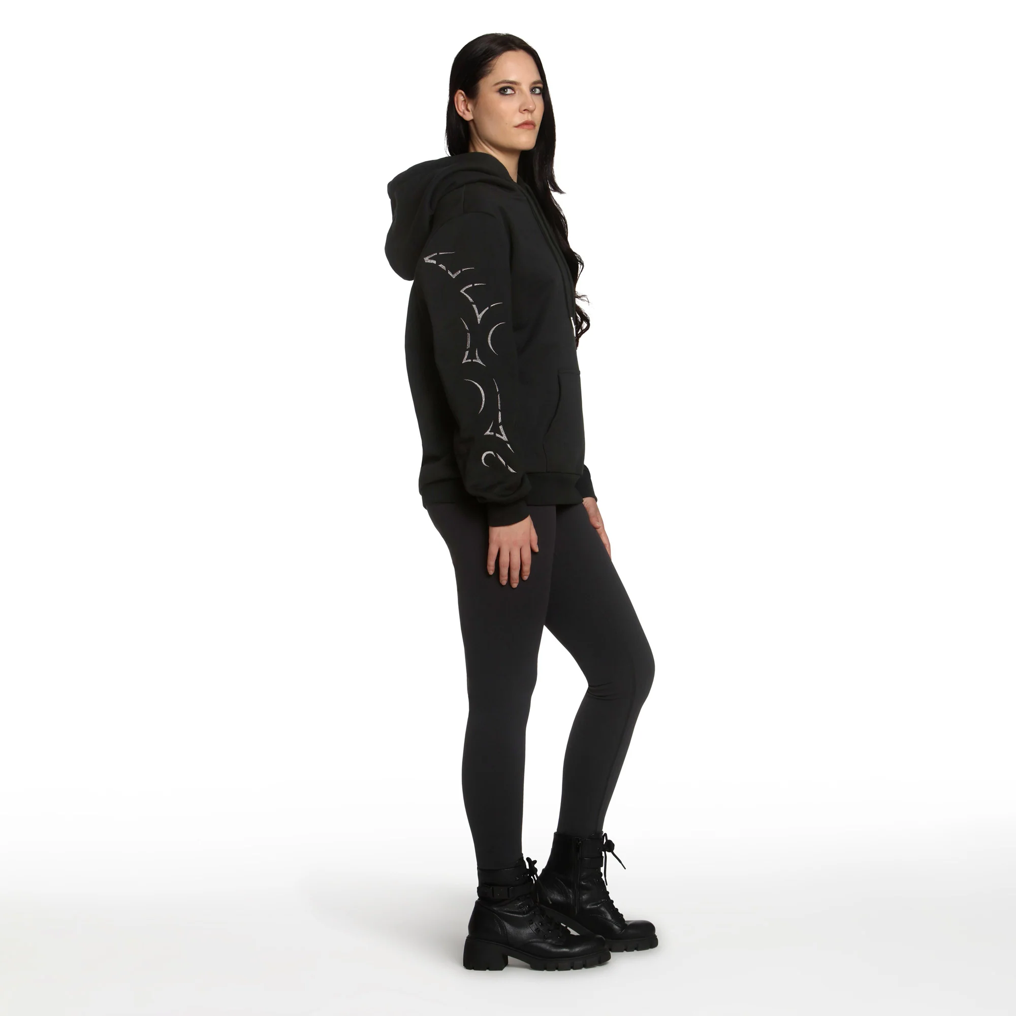 Black Oversized Hoodie with Metallic Warrior Embroidery - Image 6