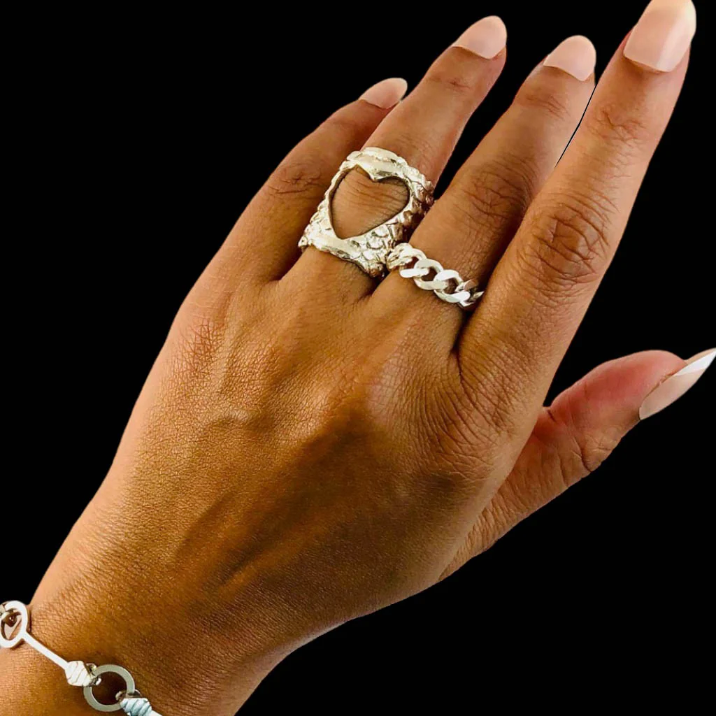 Open Heart Snake Skin Cuff Ring | Sterling Silver - Image 2