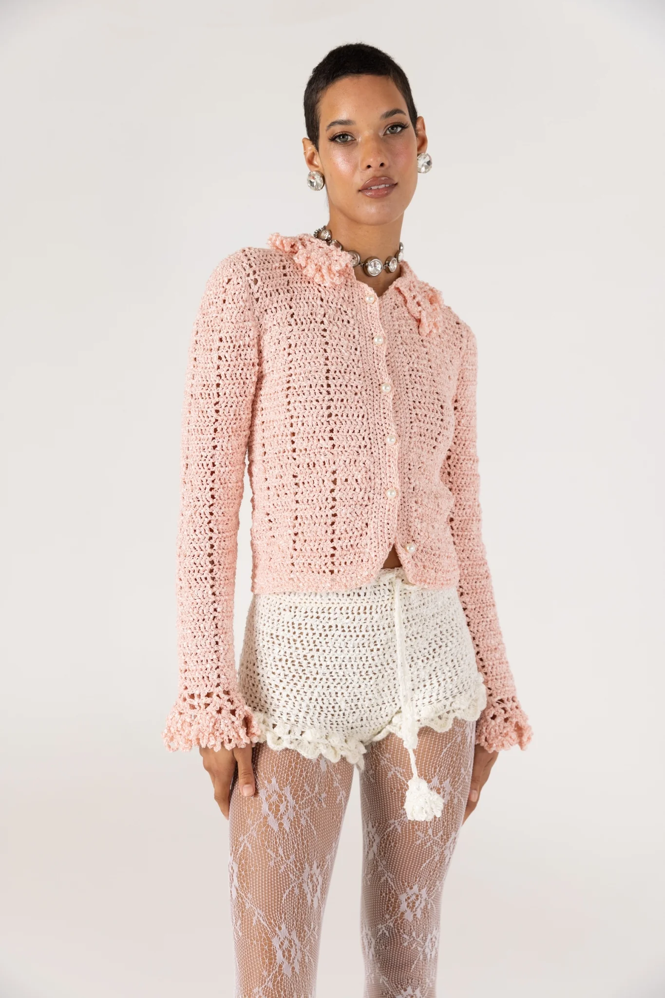 Chrysanthemum Handmade Crochet Jacket | Pink - Image 7