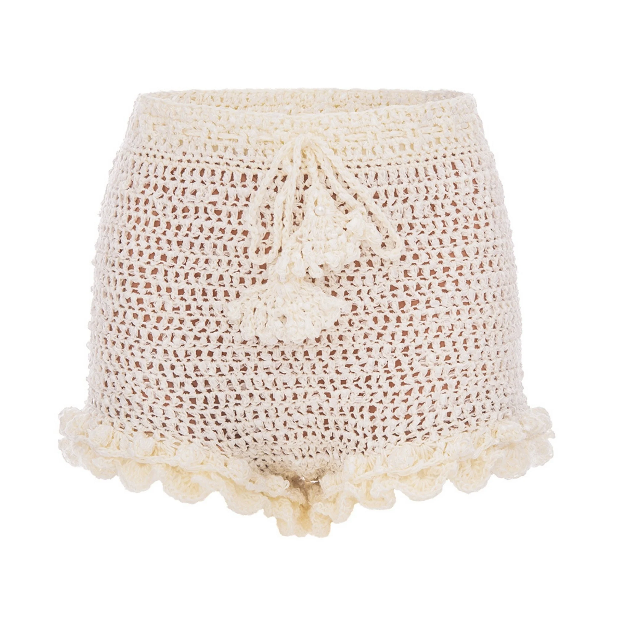 Chrysanthemum Handmade Crochet Shorts | White - Image 2