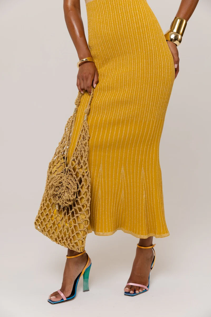 Golden Hour Metallic Knit Flared Dress - Image 10