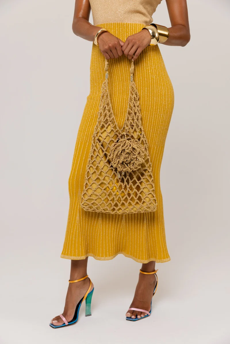 Golden Hour Metallic Knit Flared Dress - Image 11