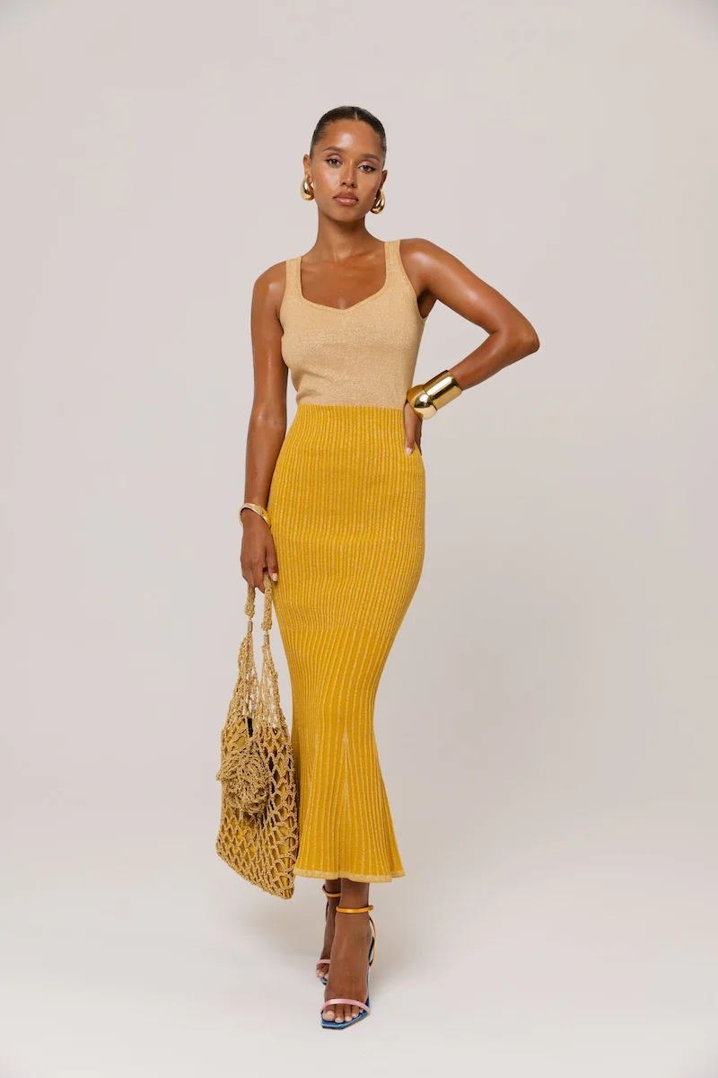 Golden Hour Metallic Knit Flared Dress - Image 3