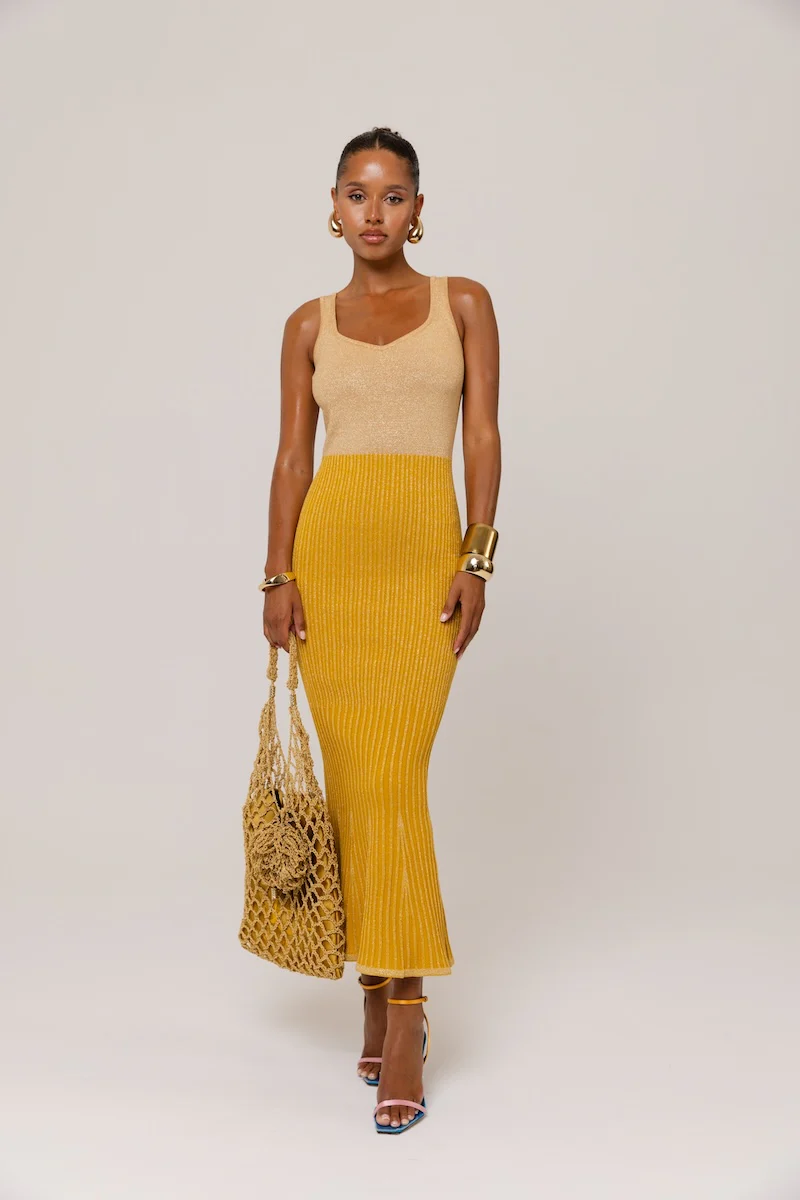 Golden Hour Metallic Knit Flared Dress - Image 4
