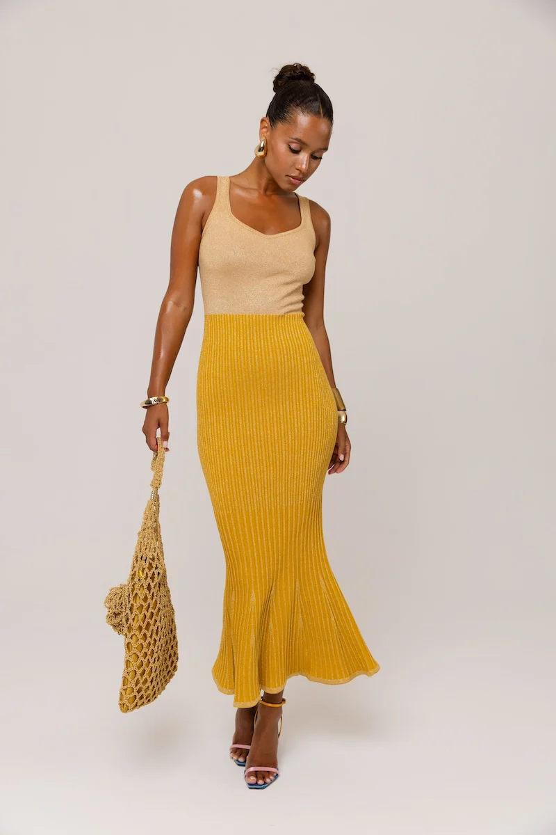 Golden Hour Metallic Knit Flared Dress - Image 5