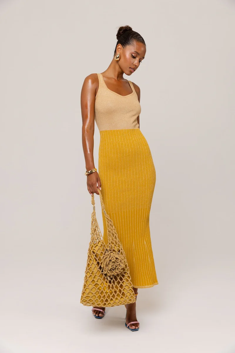 Golden Hour Metallic Knit Flared Dress - Image 6
