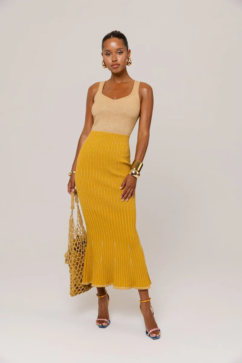 Golden Hour Metallic Knit Flared Dress - Image 7
