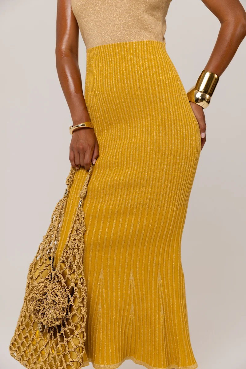 Golden Hour Metallic Knit Flared Dress - Image 9