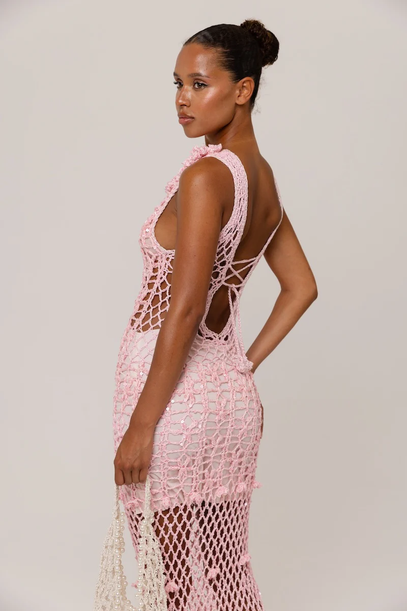 Pink Vanilla Handmade Maxi Crochet Dress - Image 11