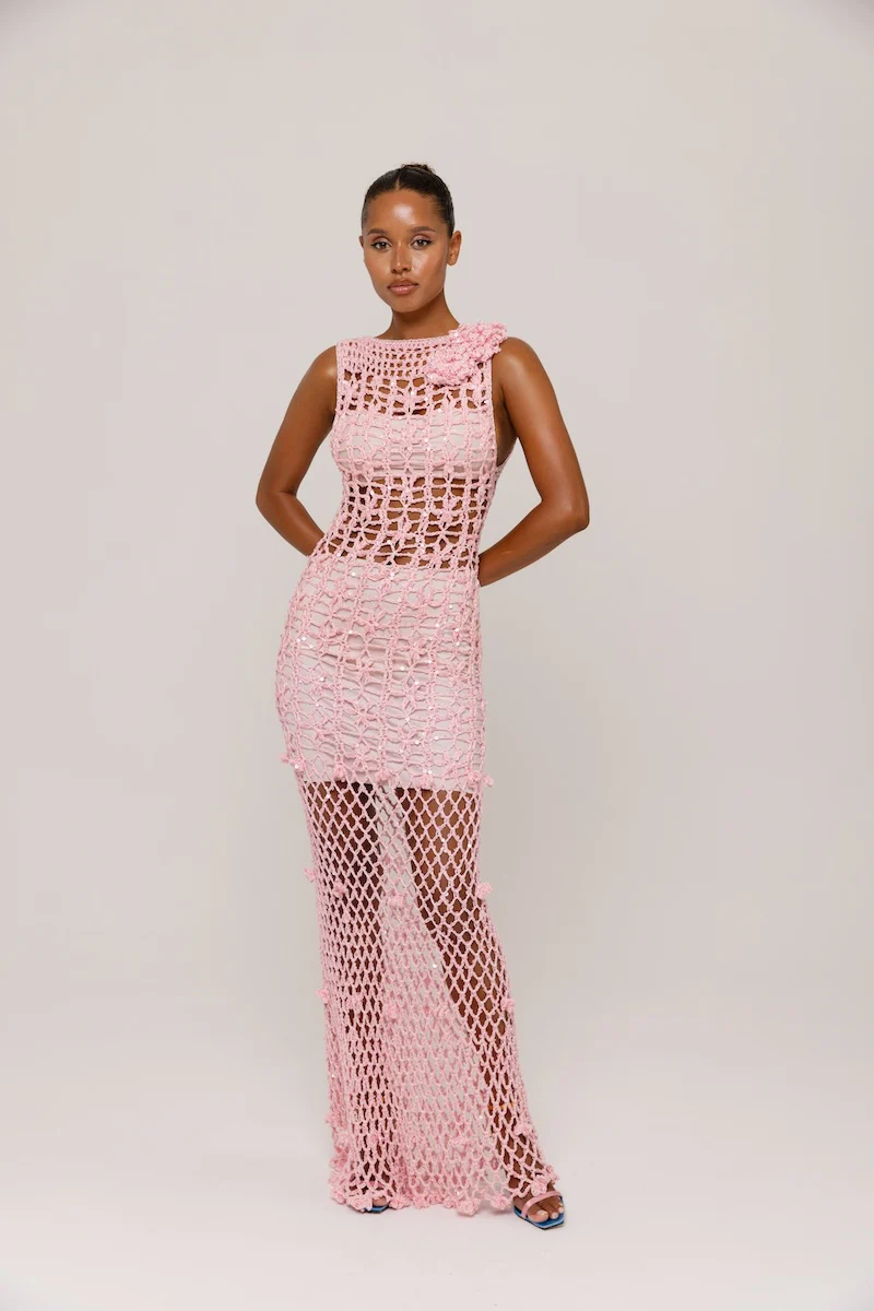 Pink Vanilla Handmade Maxi Crochet Dress - Image 17