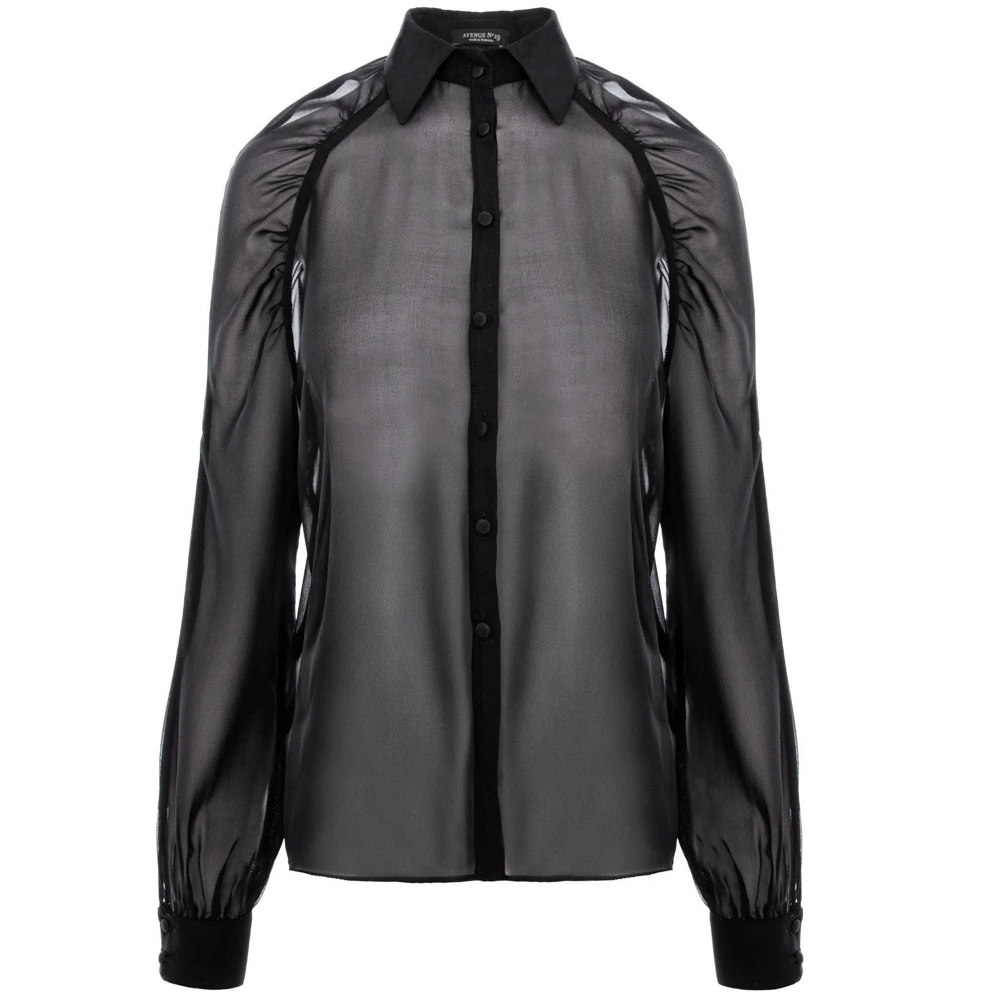 Black Sheer Silk Raglan Sleeve Shirt