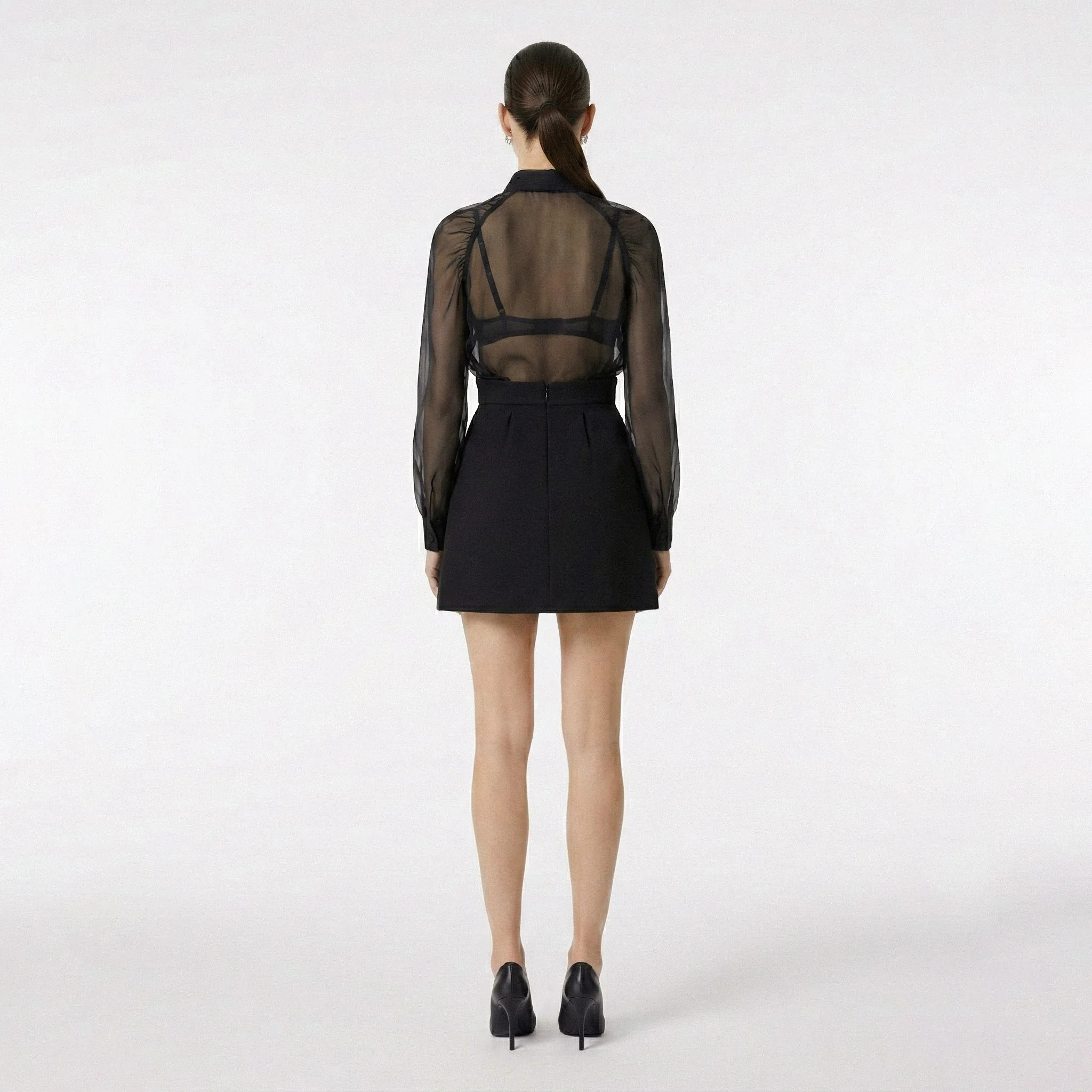 Black Sheer Silk Raglan Sleeve Shirt - Image 4