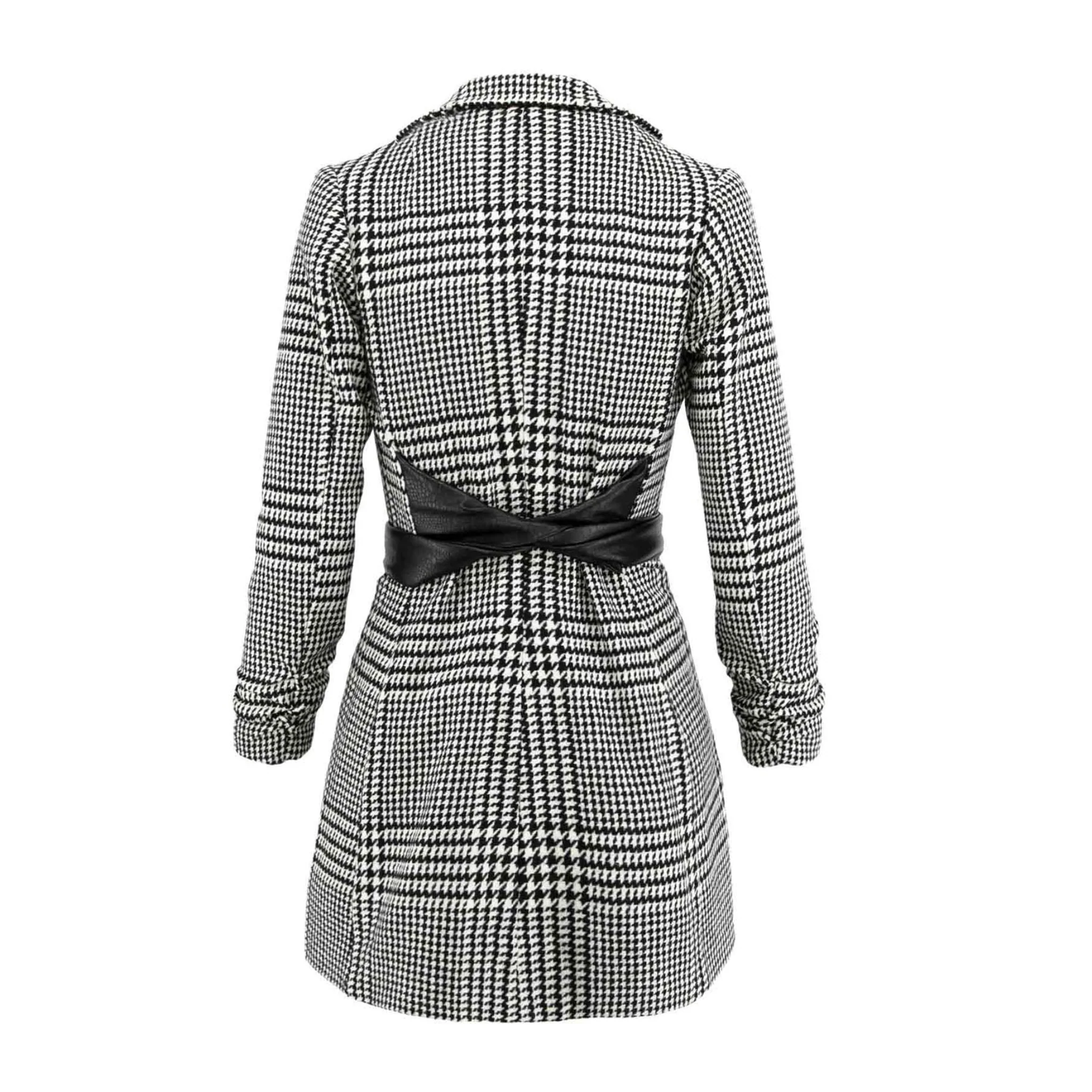 Houndstooth Wool Blazer Dress With Contrast Belt - Image 4
