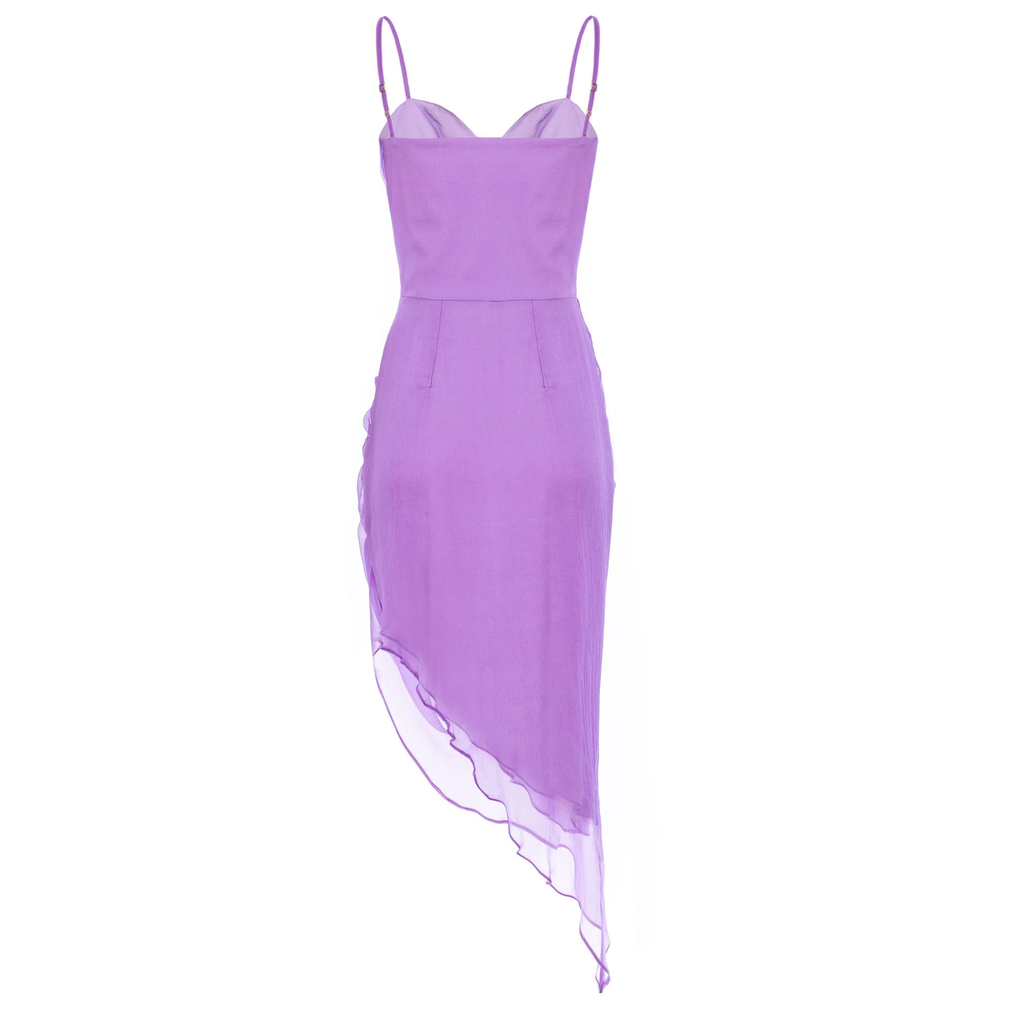 Rose Asymmetric Silk Midi Dress With Straps And Side Gathering - Image 5