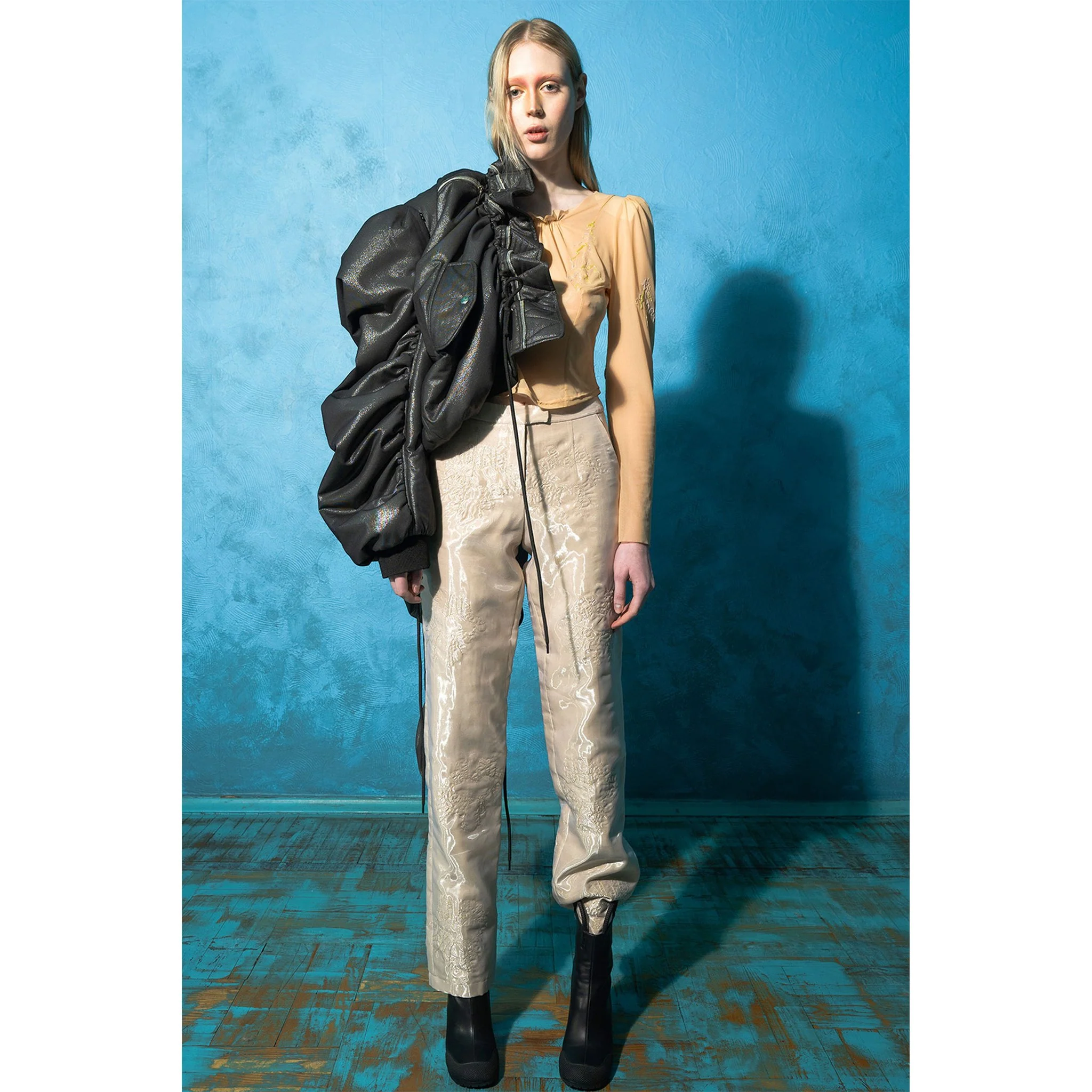 Beige Organza Straight Pants - Image 2