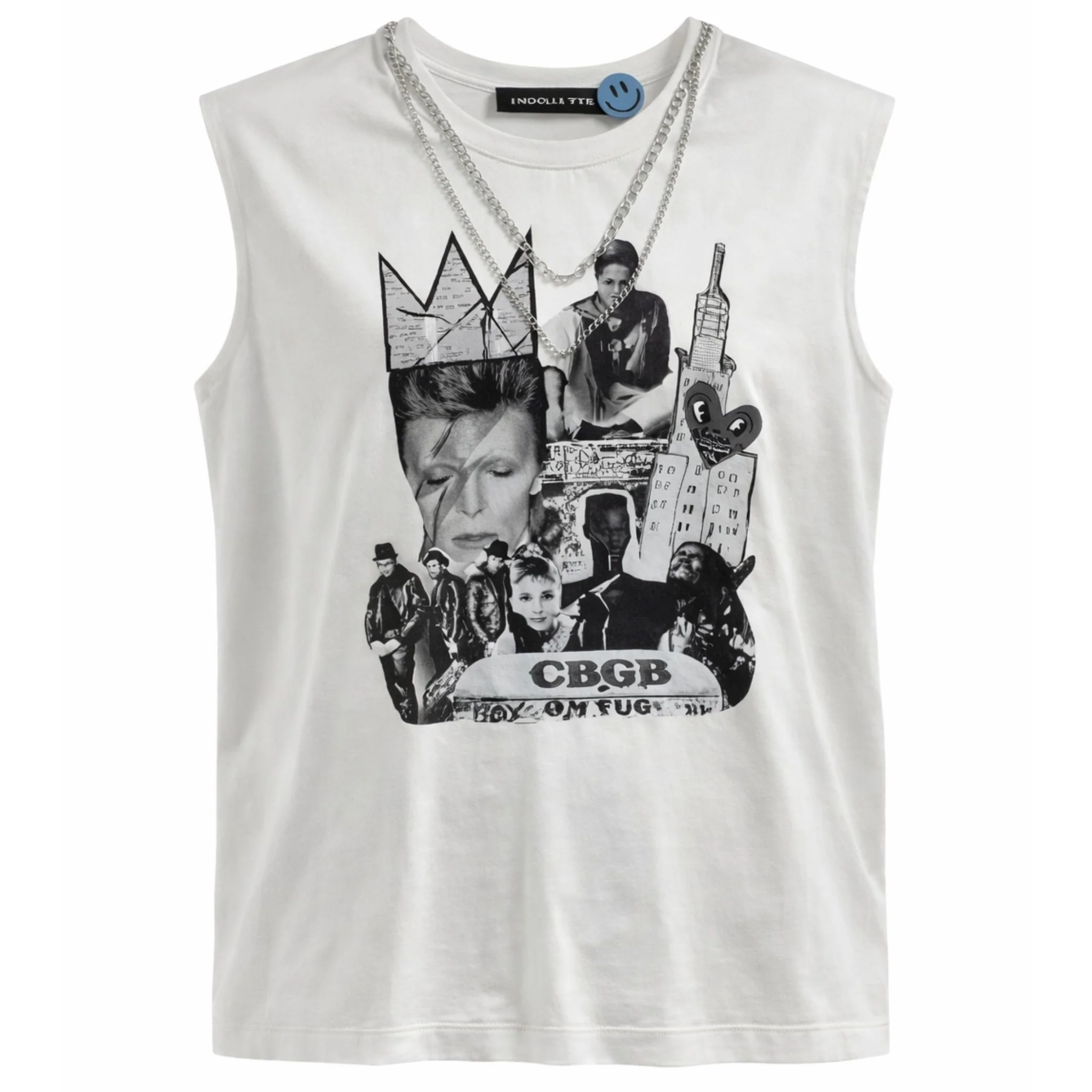 Circular Path X Love Tara Sleeveless Round Neck Necklace T-shirt | White