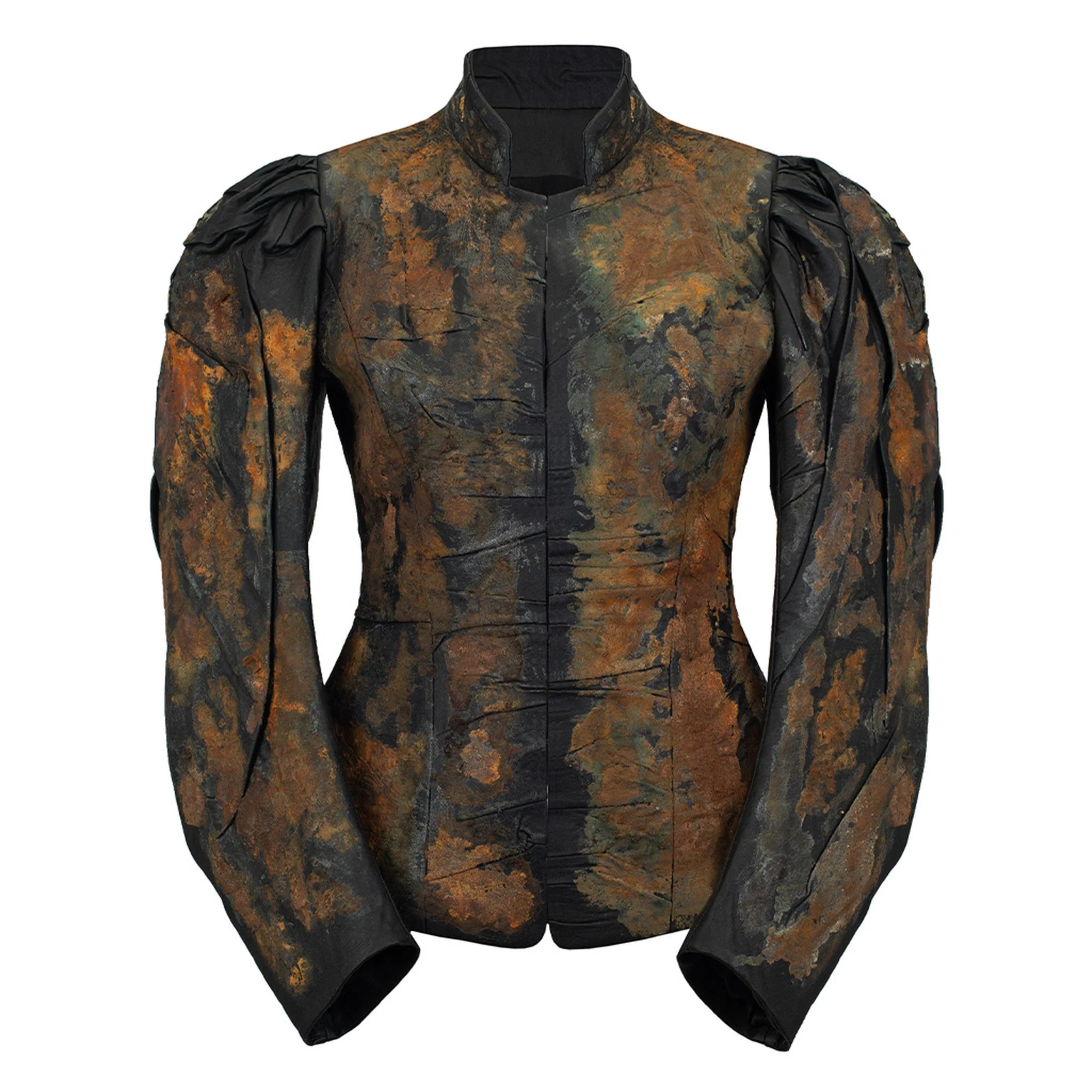 Couture Rusty Wrinkled Faux Leather Blazer