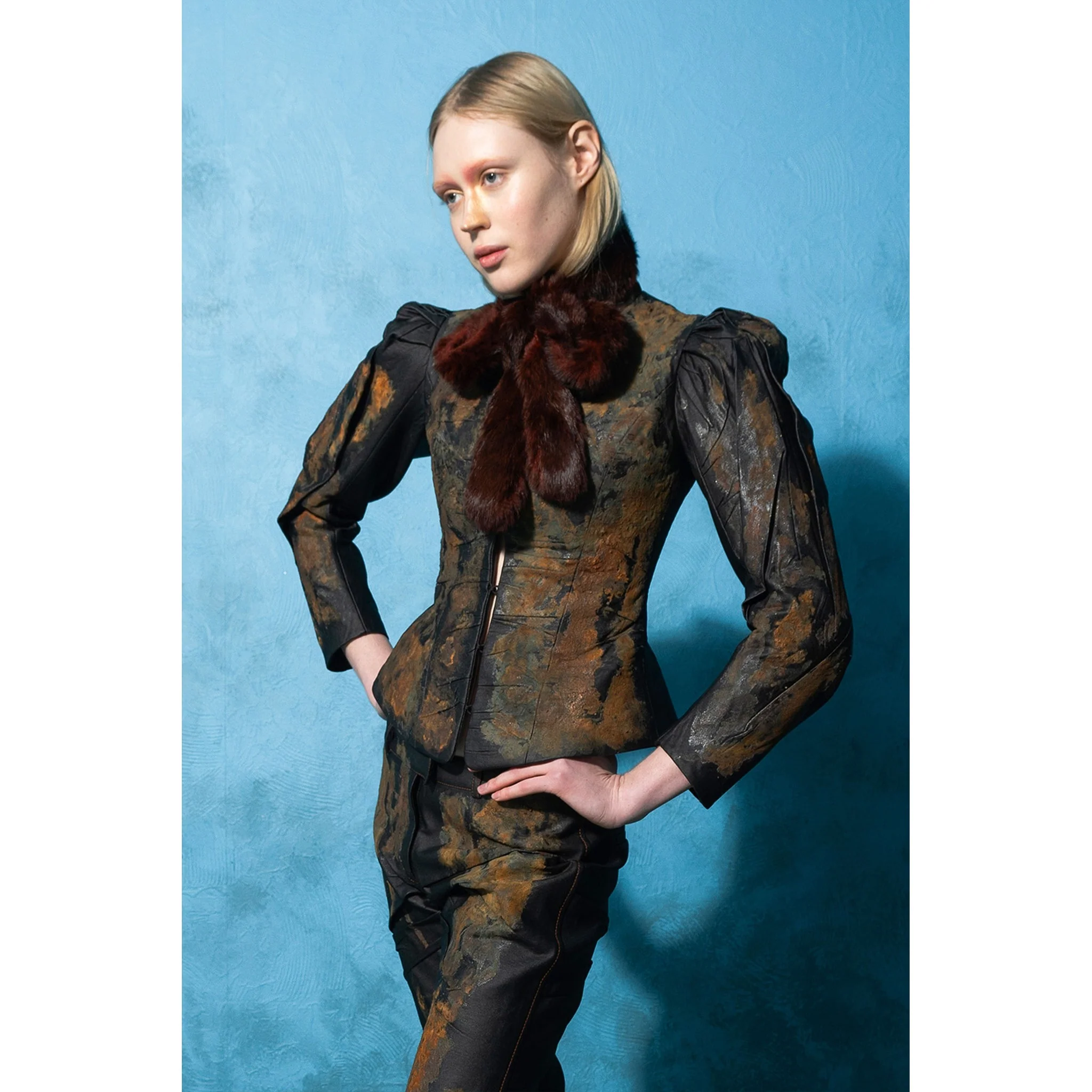 Couture Rusty Wrinkled Faux Leather Blazer - Image 3