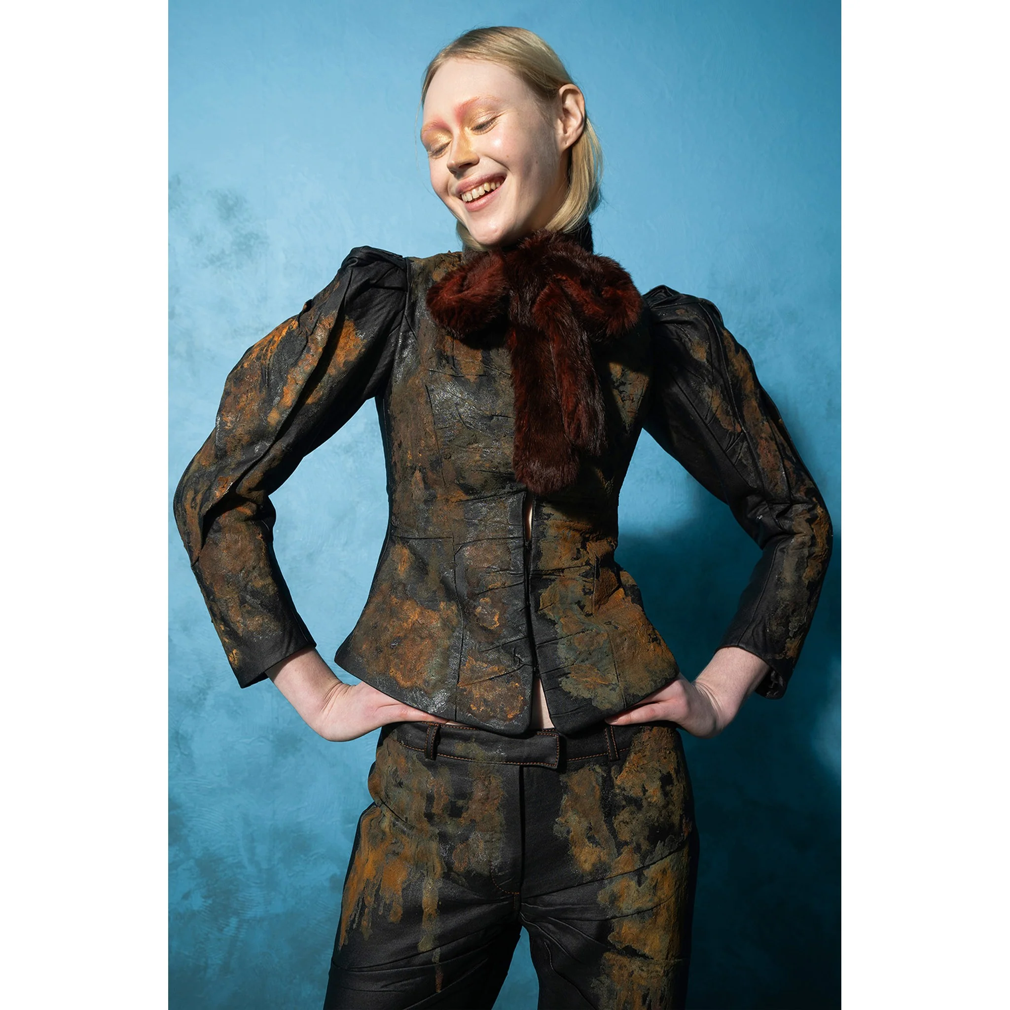 Couture Rusty Wrinkled Faux Leather Blazer - Image 4