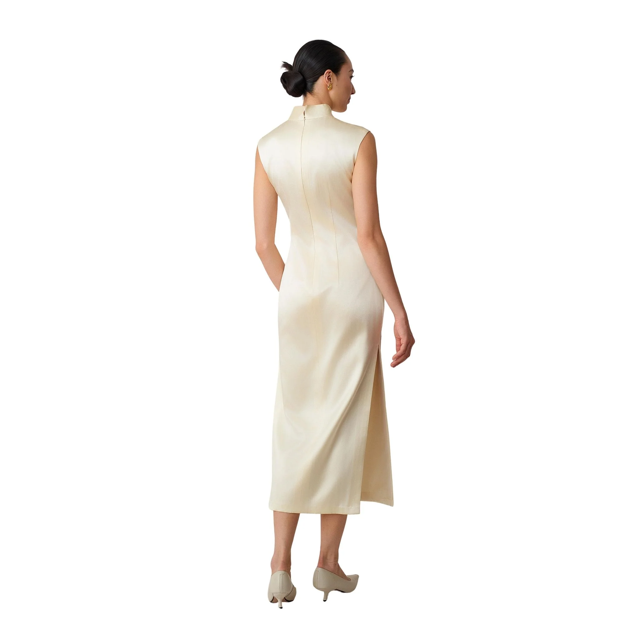 Cream Shell Sleeve Butterfly Qipao - Image 5