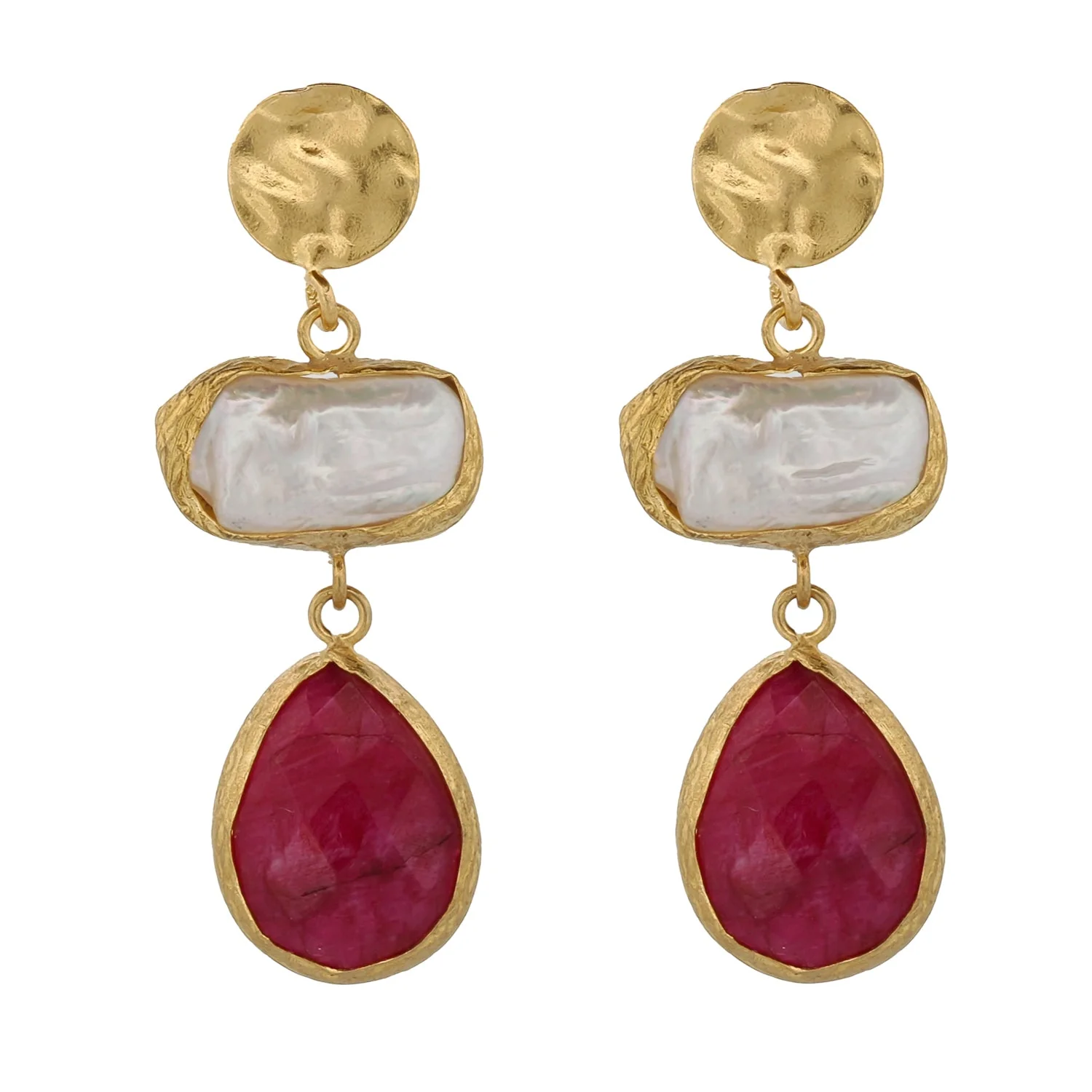 Pearl & Ruby Gemstone Earrings