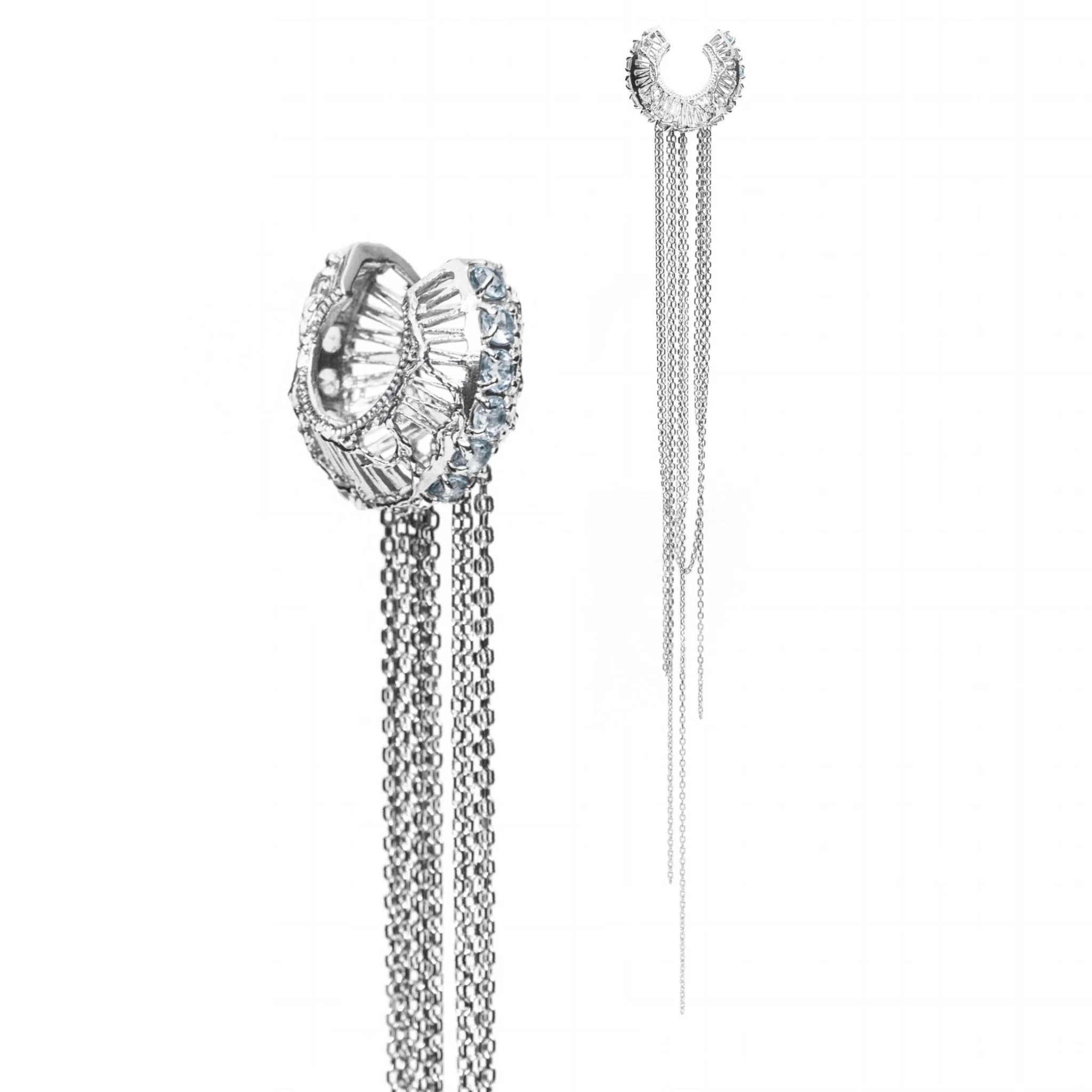 Greatness Gone Earcuff with Chains | Blue Topaz