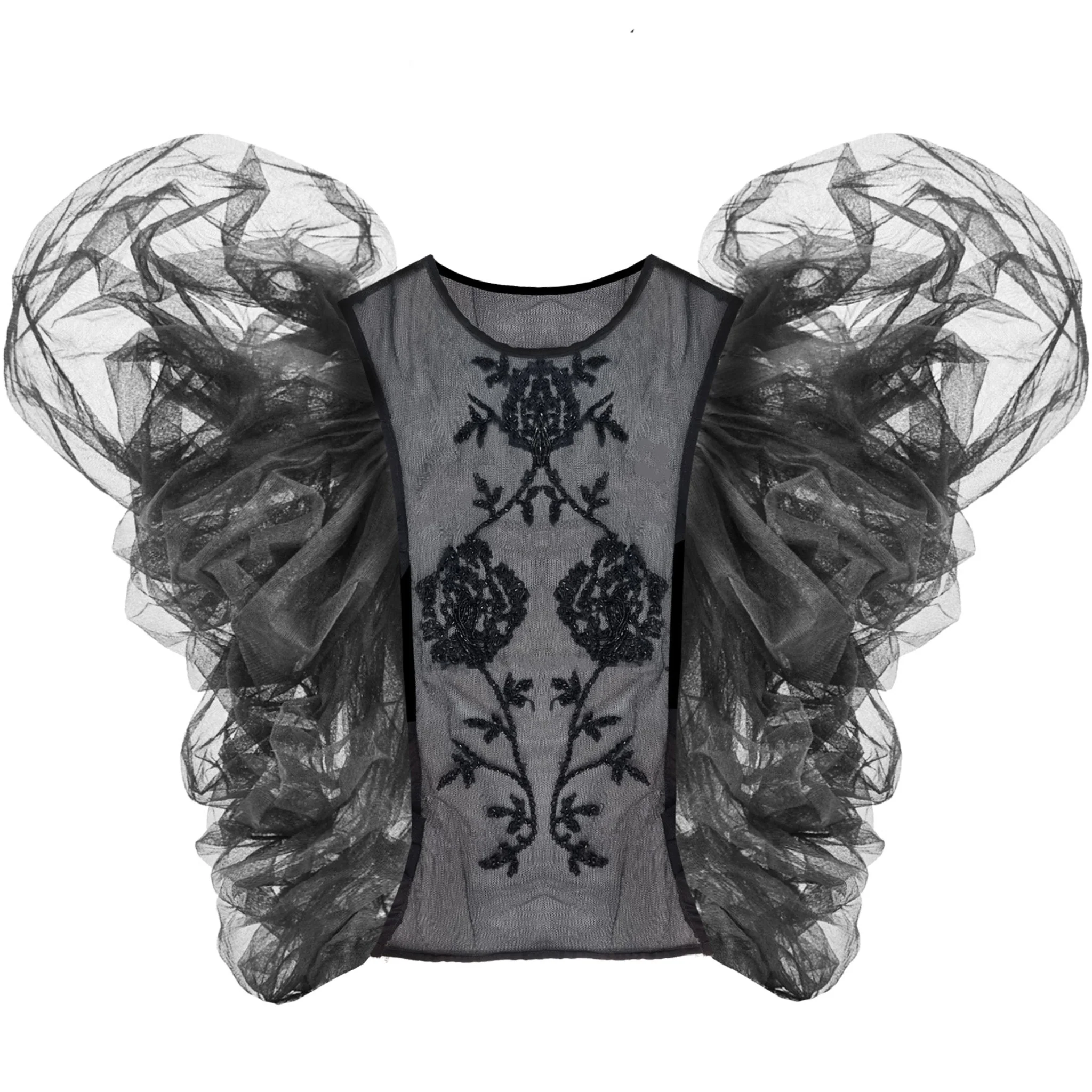 Embroidered Top with Detachable Sleeves