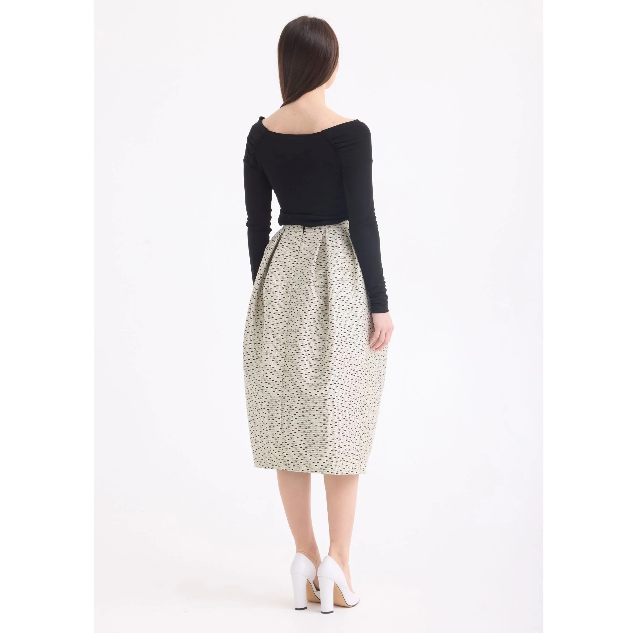 Beige Sculptural Midi Pencil Skirt - Image 4