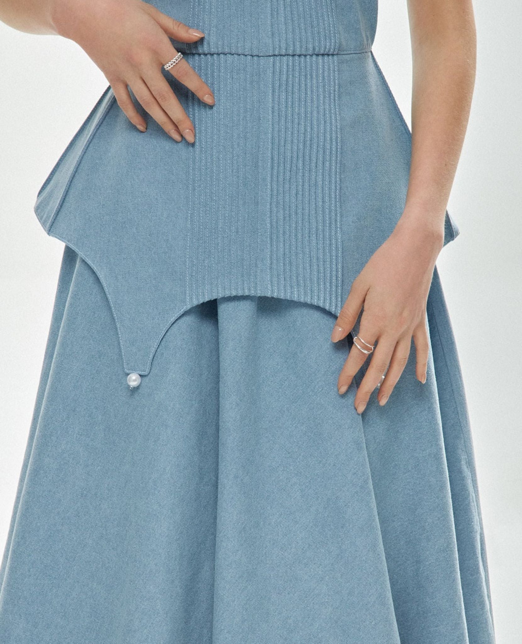 Structured Peplum Denim Maxi Dress - Image 6