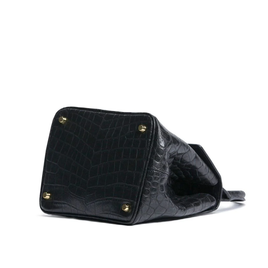 Anne Crocodile-Effect Leather Bag | Black - Image 3