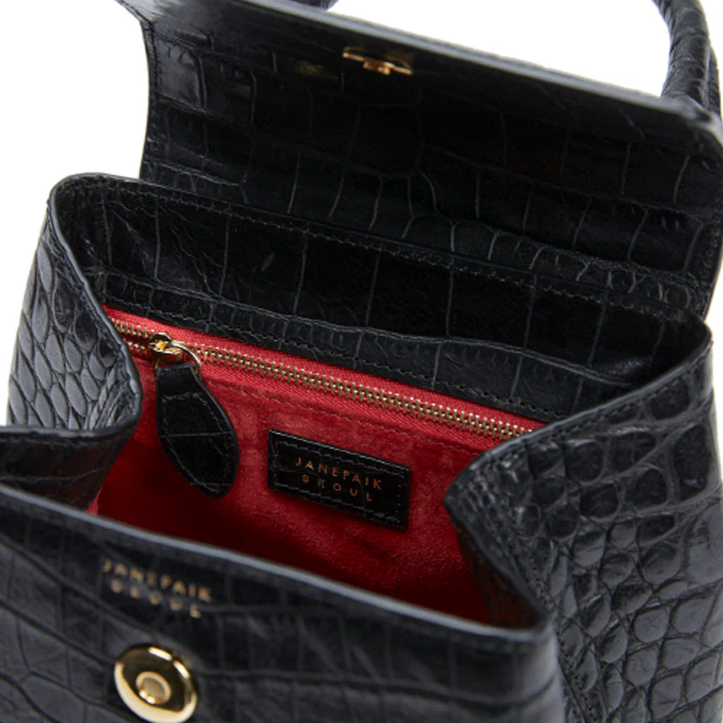 Anne Crocodile-Effect Leather Bag | Black - Image 4