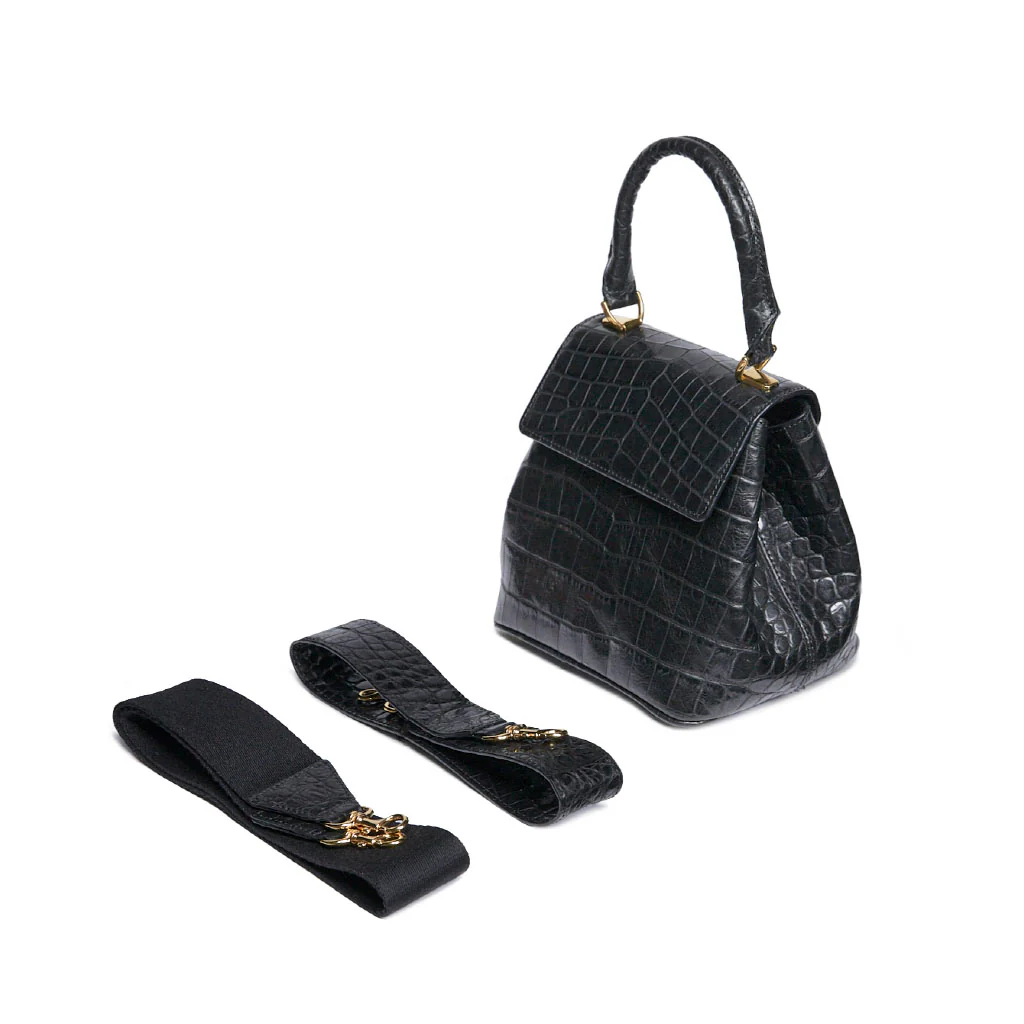 Anne Crocodile-Effect Leather Bag | Black - Image 5
