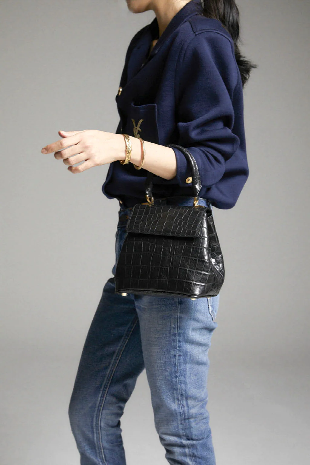 Anne Crocodile-Effect Leather Bag | Black - Image 8