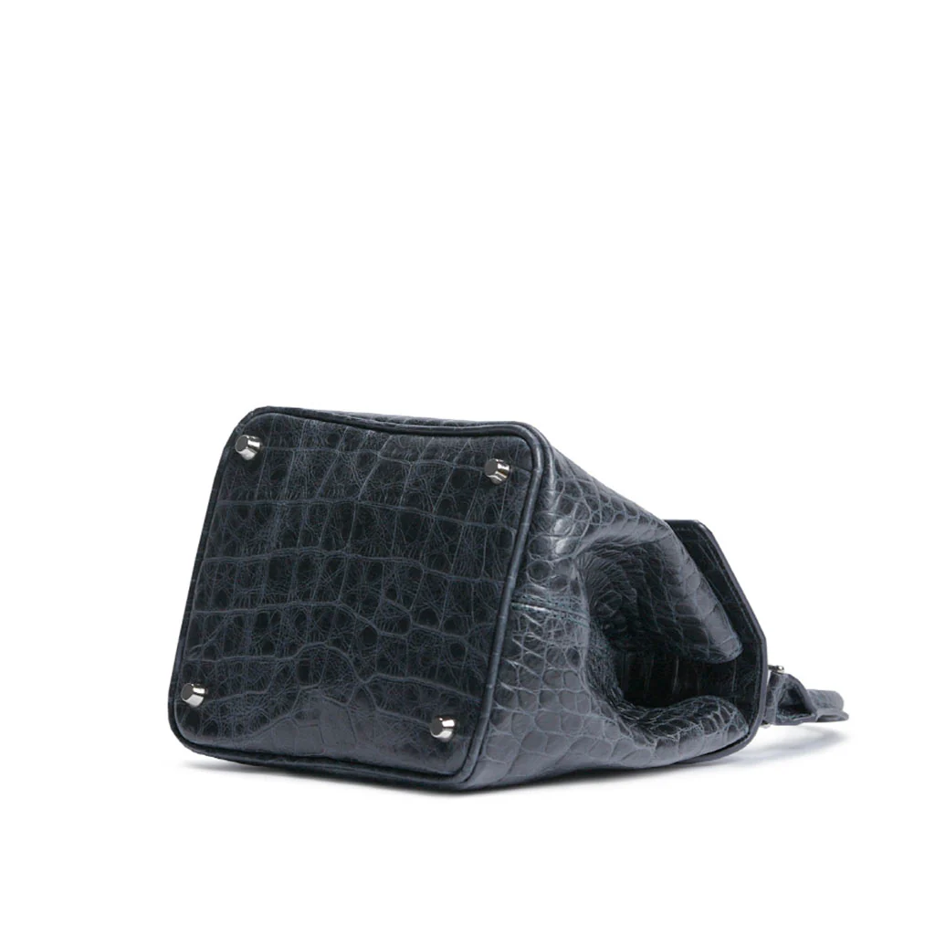 Anne Crocodile-Effect Leather Bag | Navy - Image 3