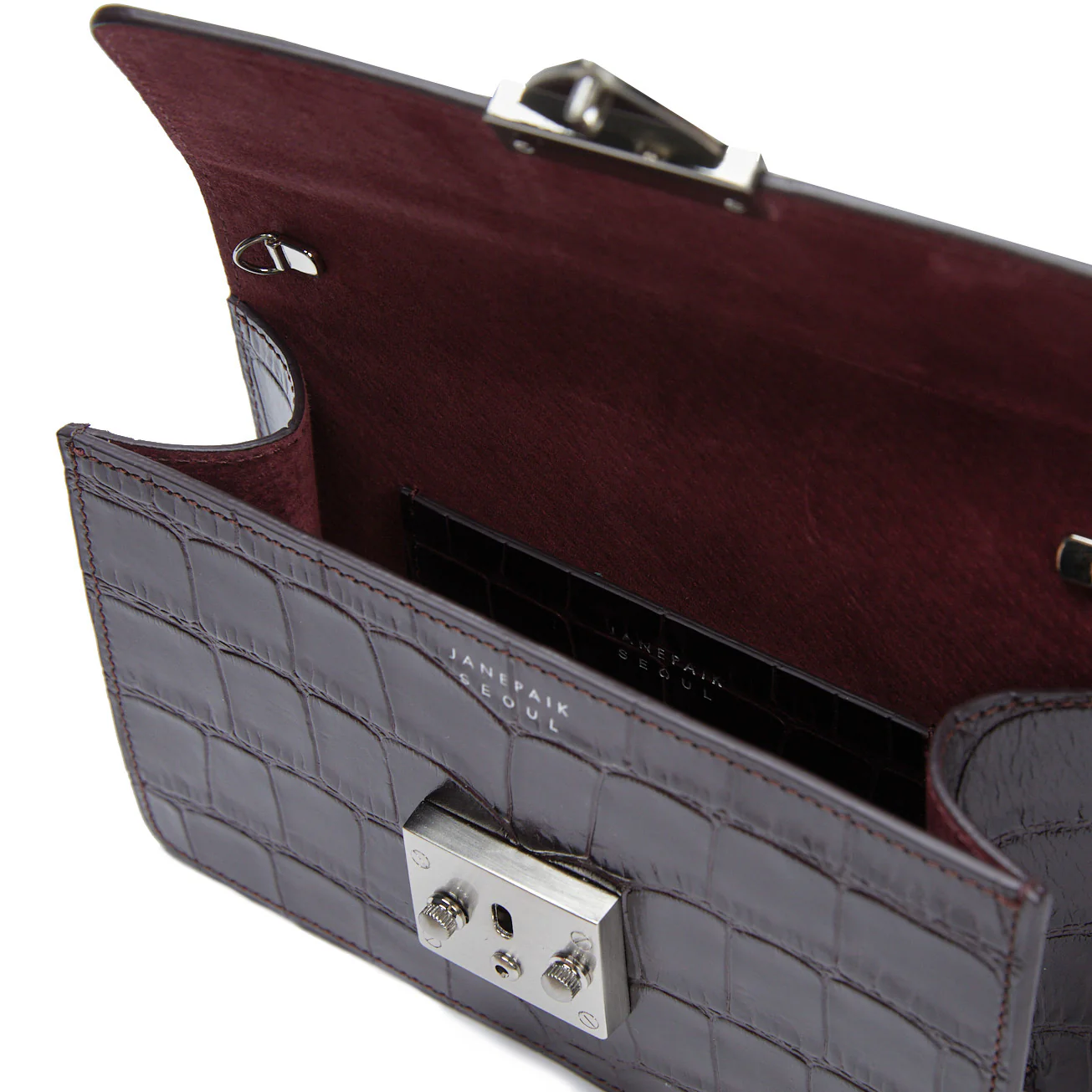 Clutch M Crocodile-Effect Leather Clutch | Burgundy - Image 4