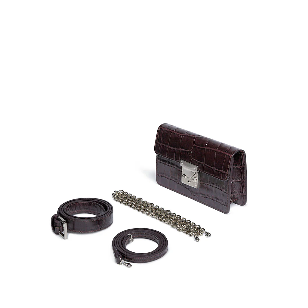 Clutch M Crocodile-Effect Leather Clutch | Burgundy - Image 5