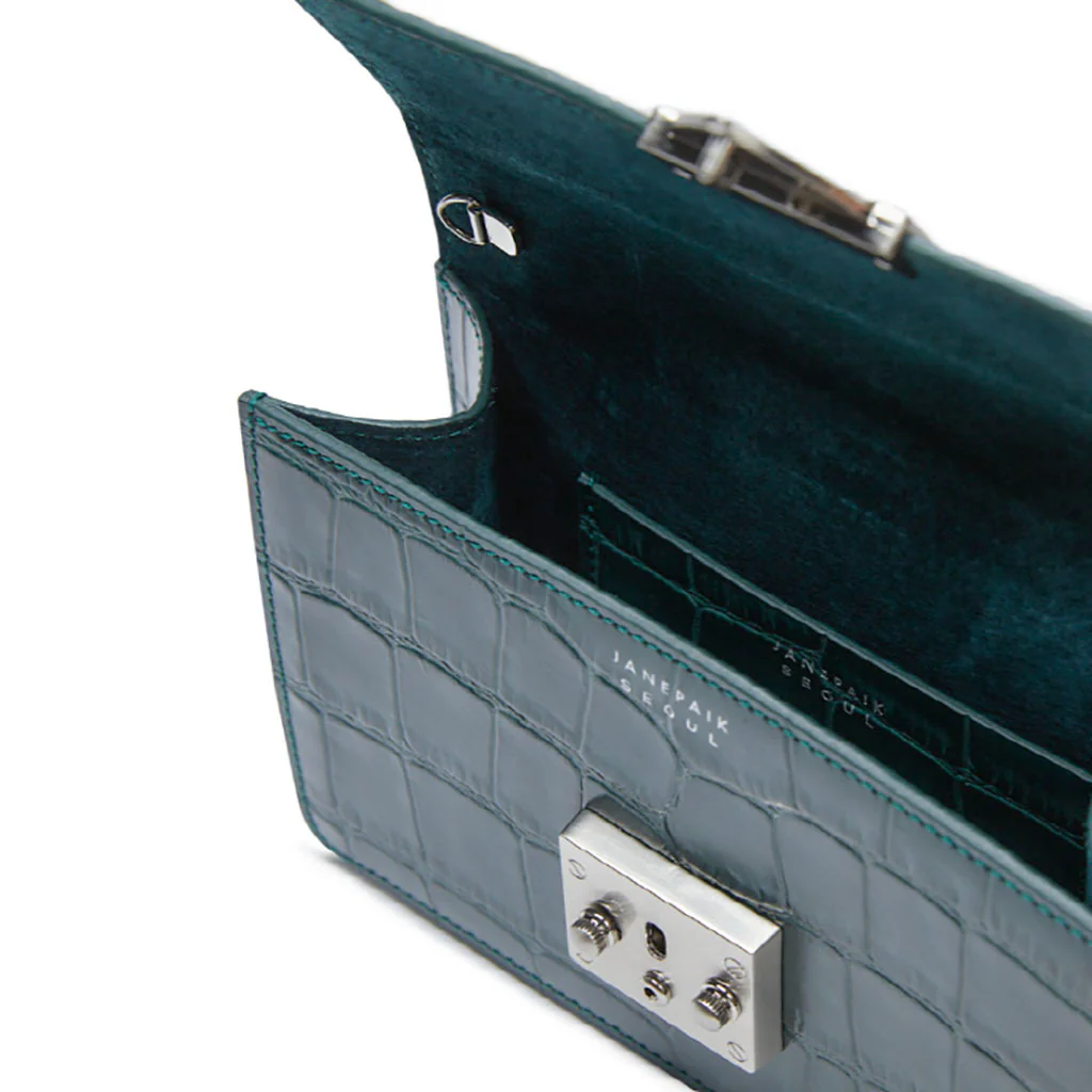 Clutch M Crocodile-Effect Leather Clutch | Green - Image 4