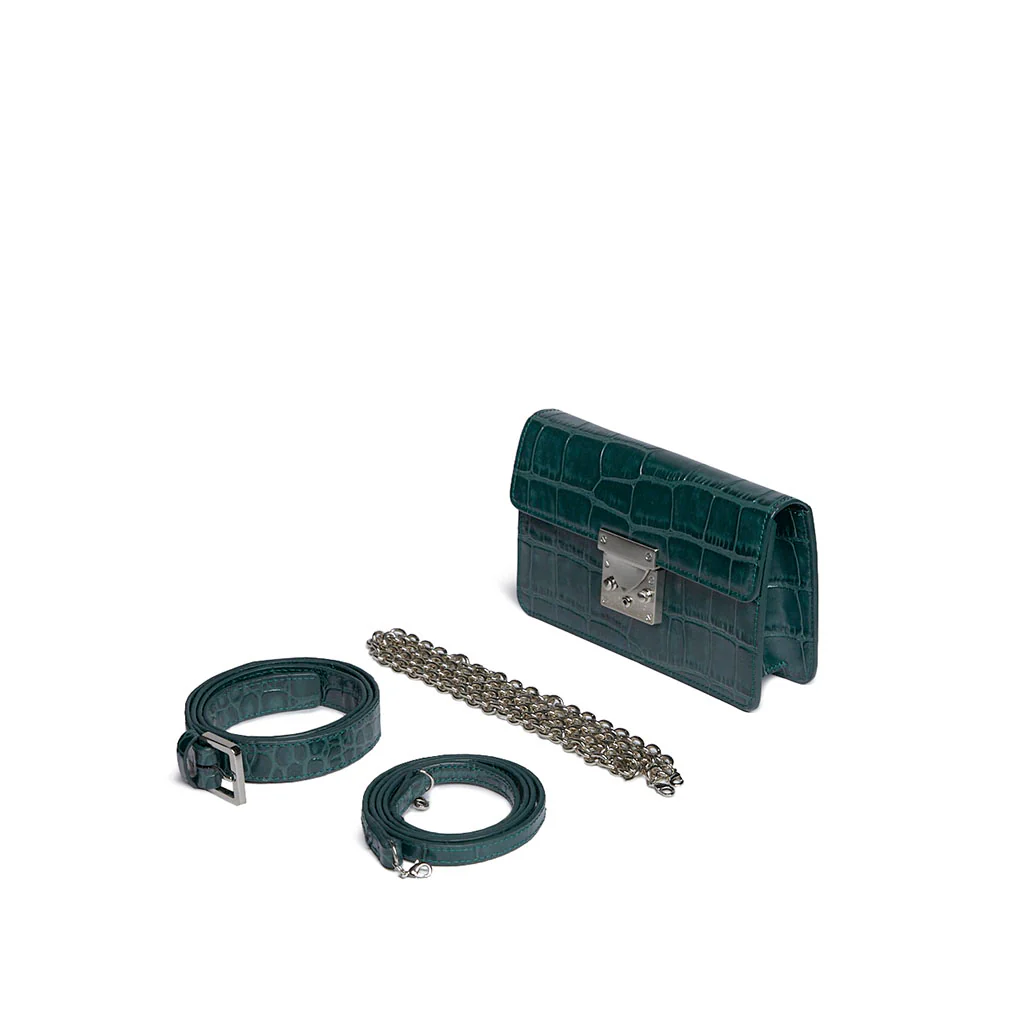 Clutch M Crocodile-Effect Leather Clutch | Green - Image 5