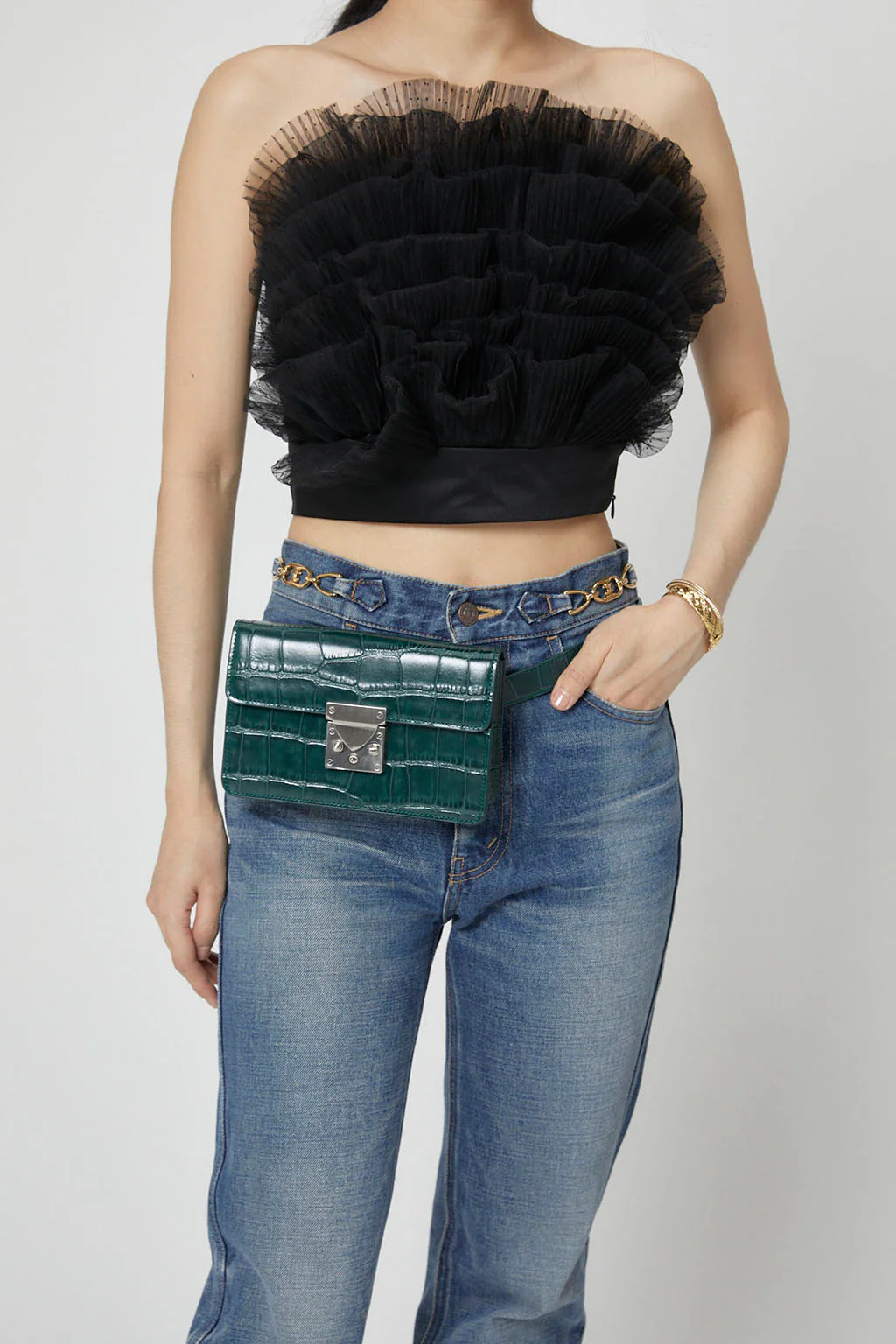 Clutch M Crocodile-Effect Leather Clutch | Green - Image 8