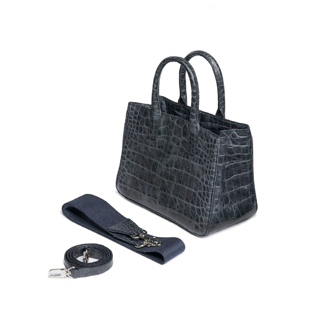 Loui Crocodile-Effect Leather Bag | Navy - Image 5