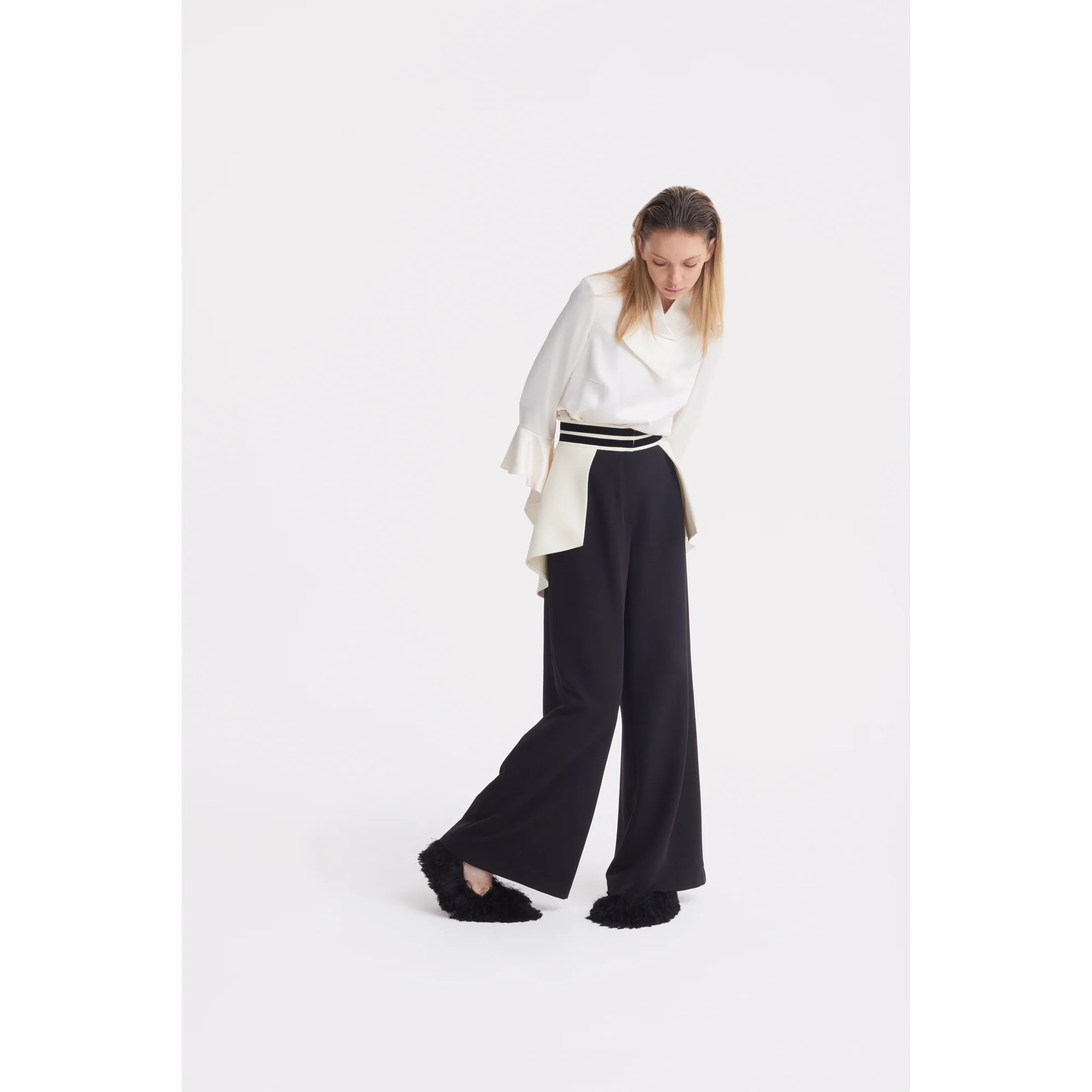 Asymmetric Collar Satin Blouse - Ivory - Image 7