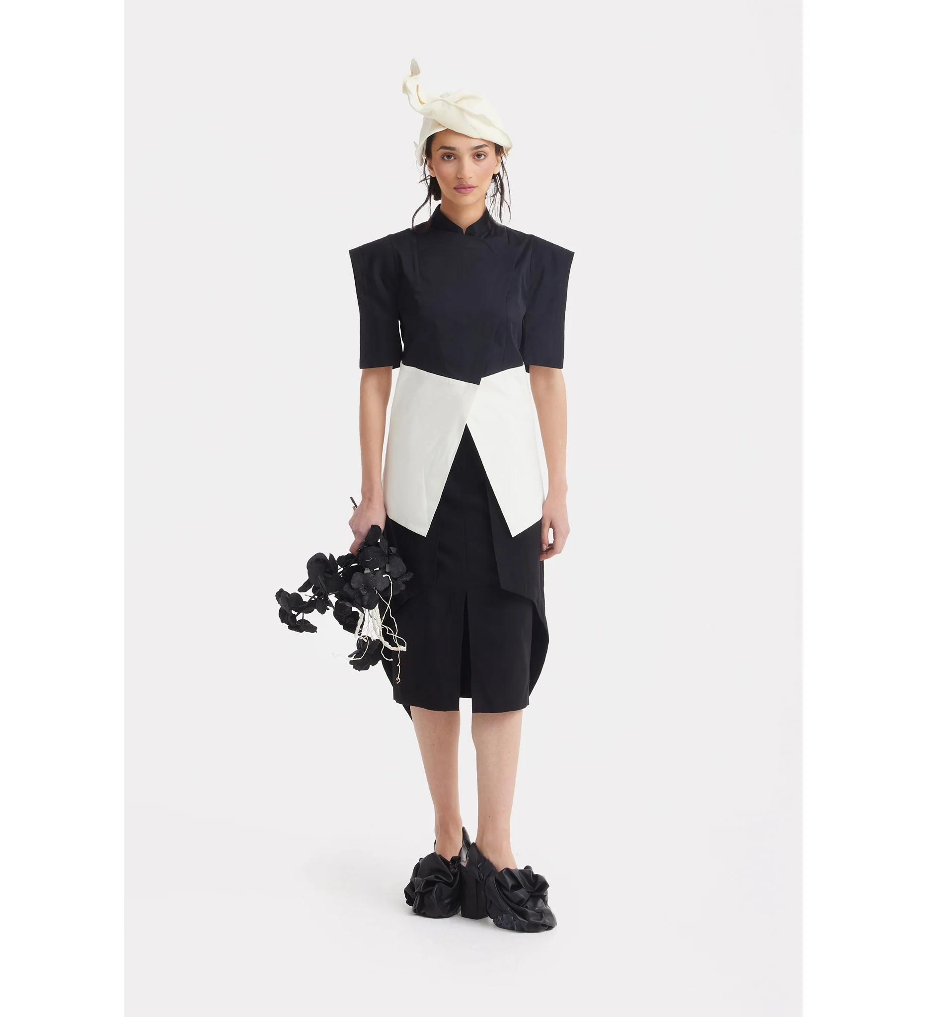 Asymmetric Colour Block Top - Black & White - Image 2