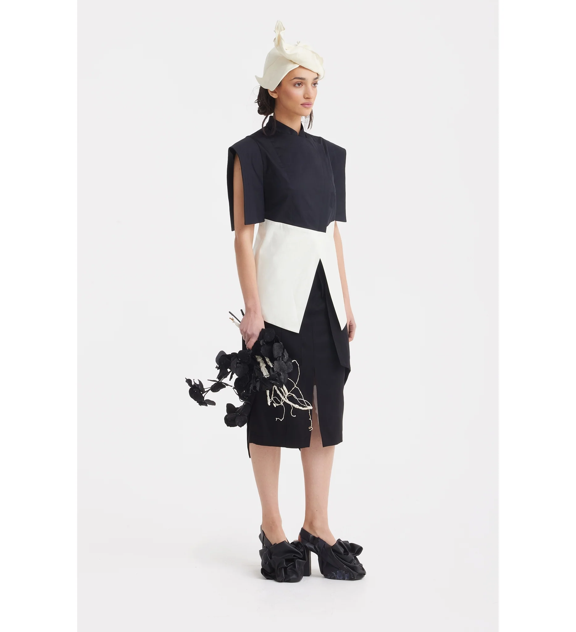 Asymmetric Colour Block Top - Black & White - Image 3