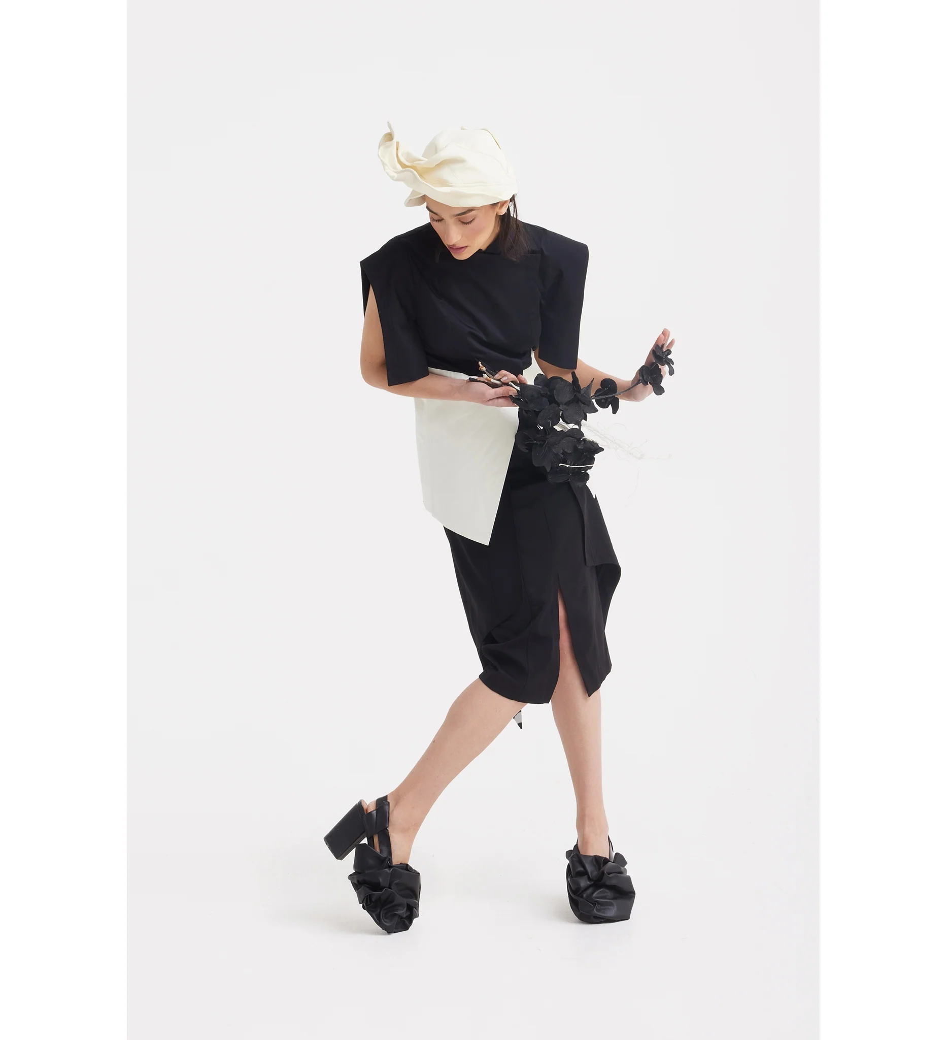 Asymmetric Colour Block Top - Black & White - Image 4
