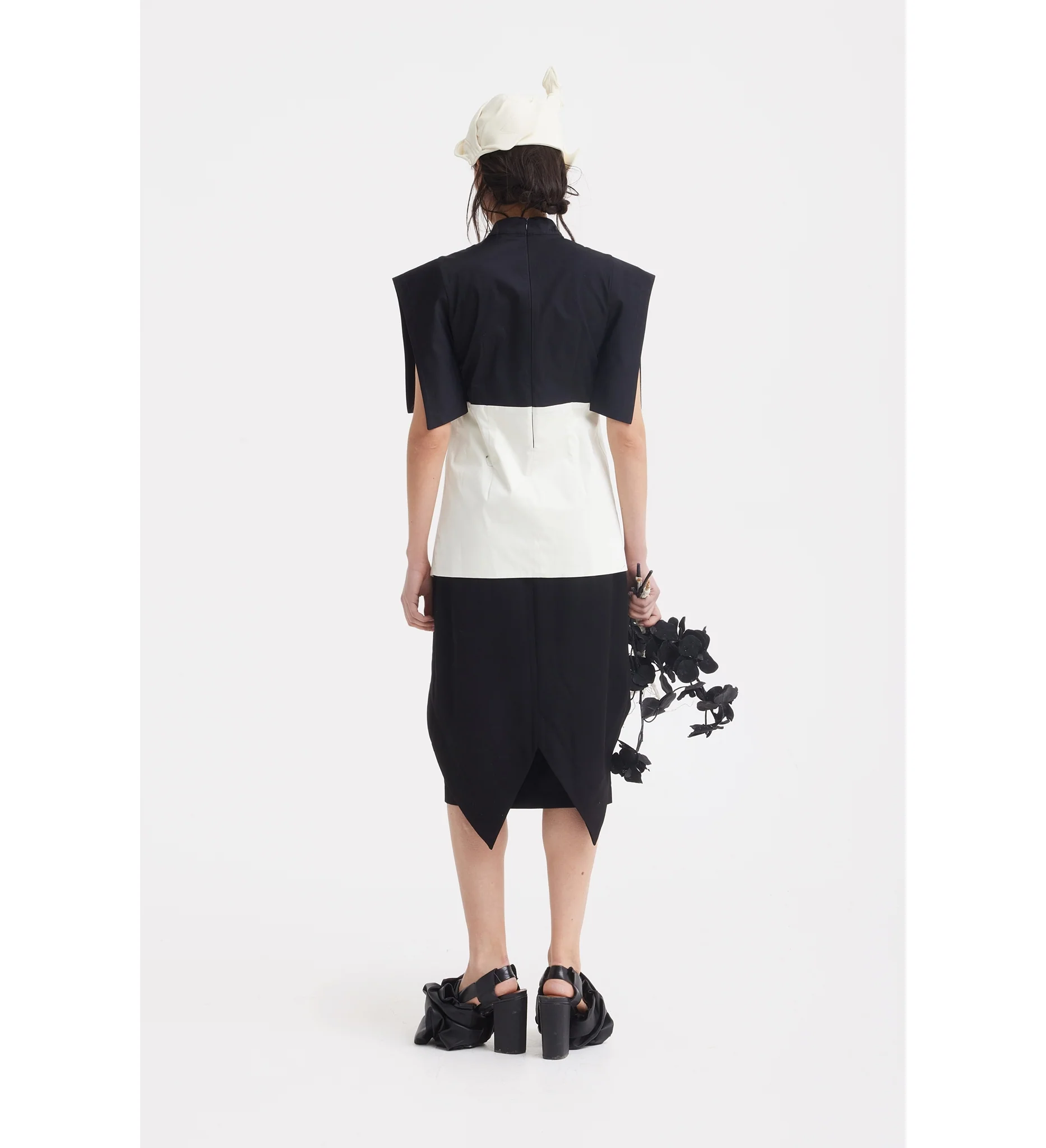 Asymmetric Colour Block Top - Black & White - Image 7