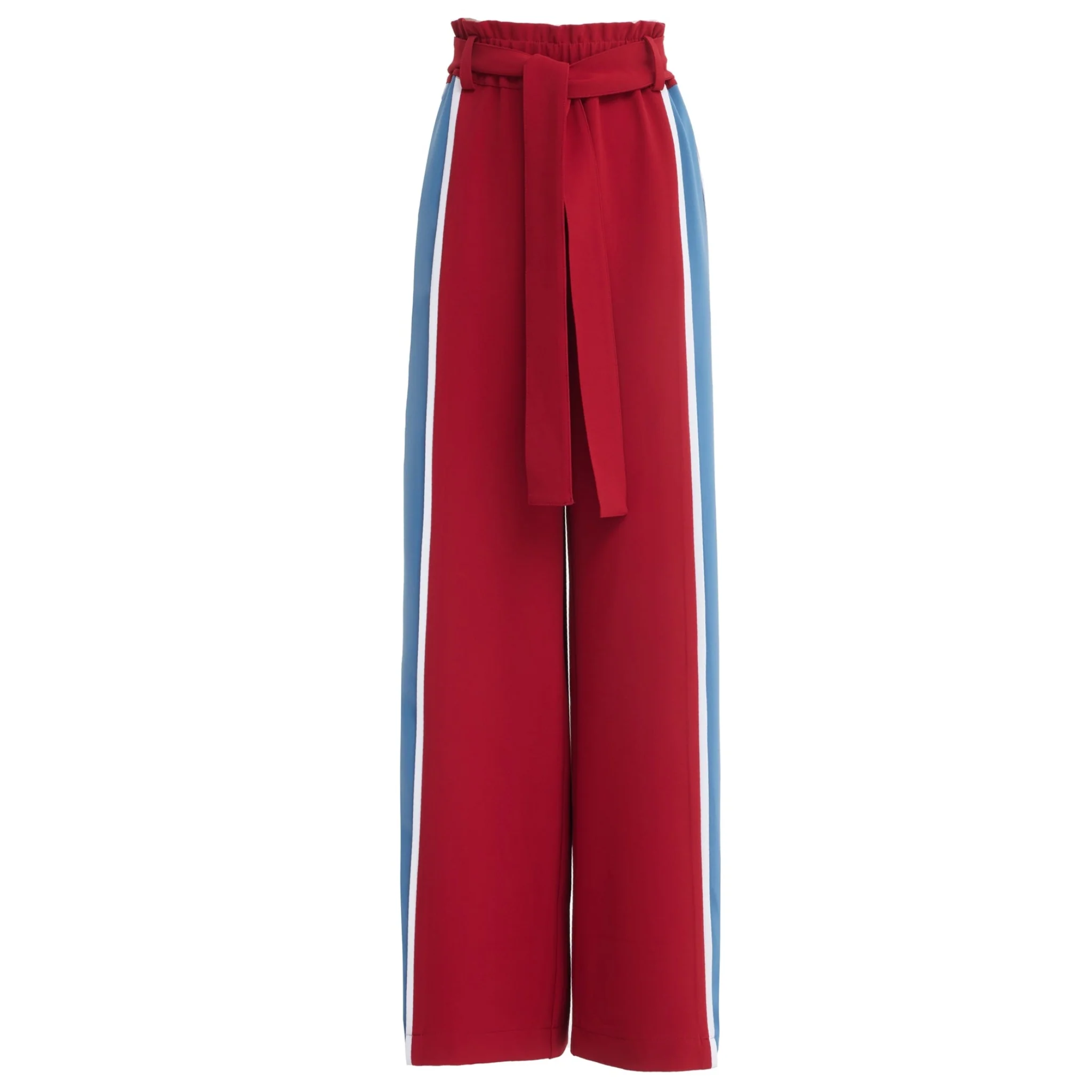 Belted High Waist Wide Leg Pants - Burgundy