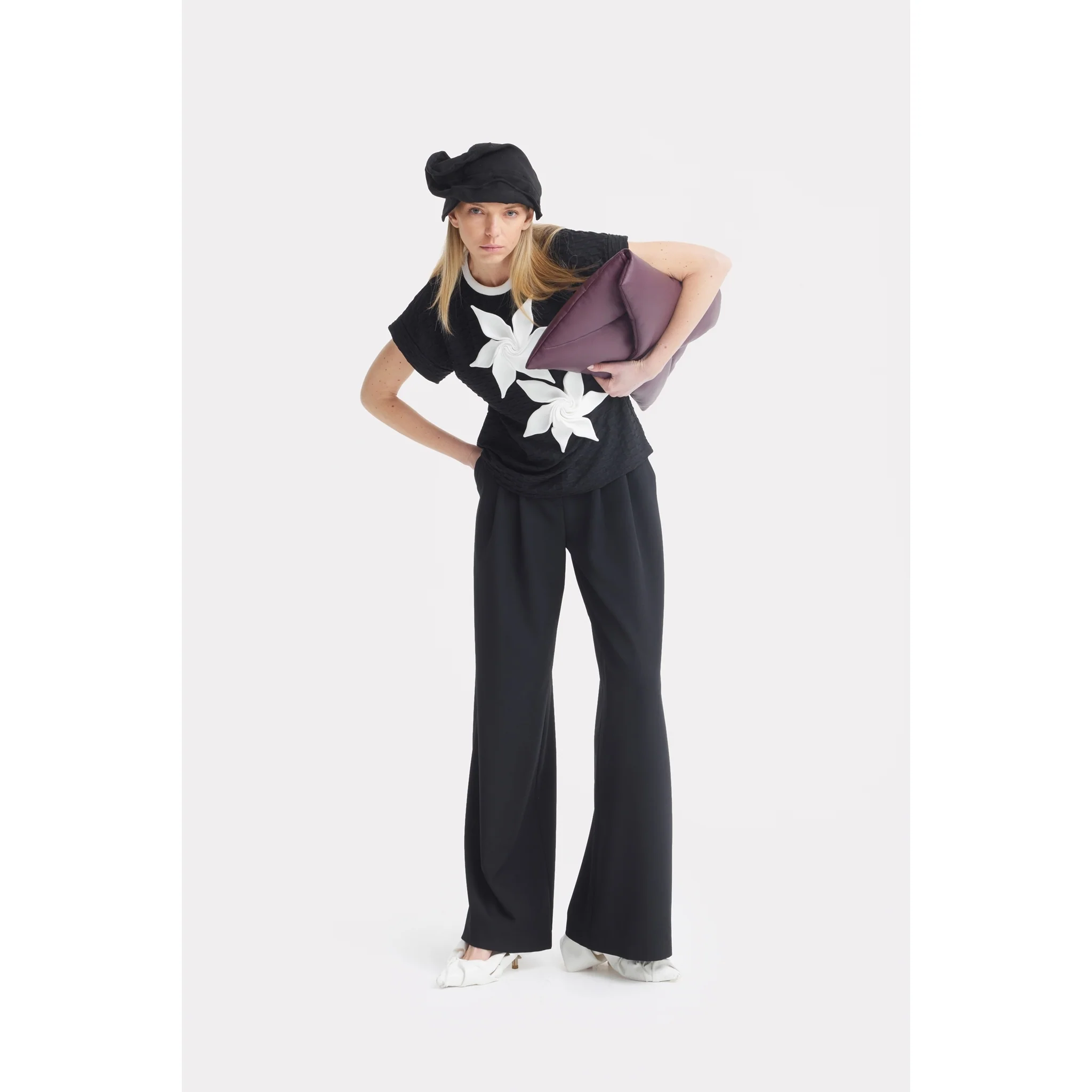 Black Short Sleeve Top With Floral Detail - Image 6