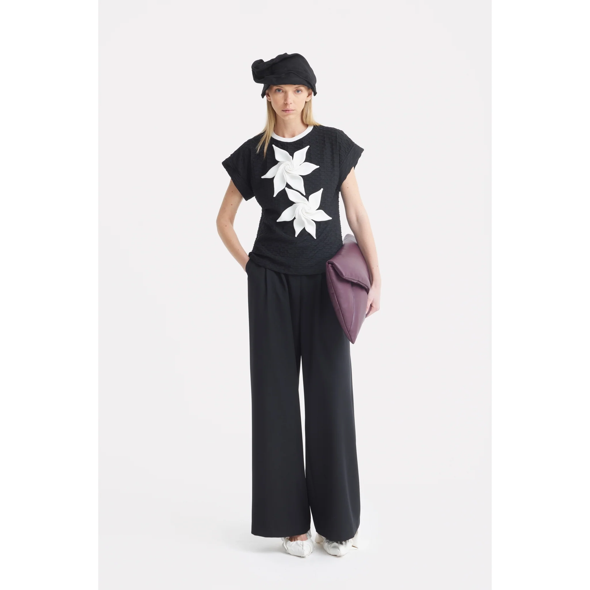 Black Short Sleeve Top With Floral Detail - Image 7