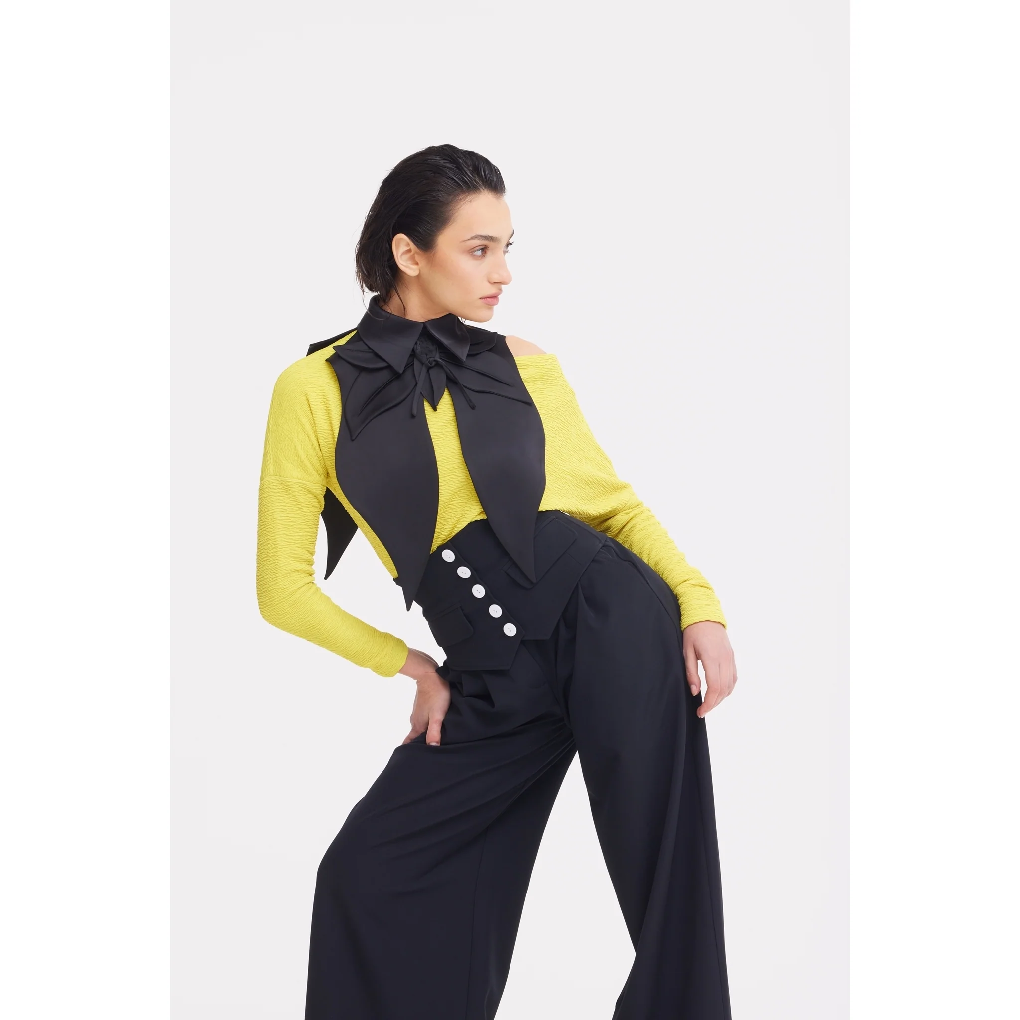 Buttoned Corset-Waist Black Tailored Trousers - Image 22